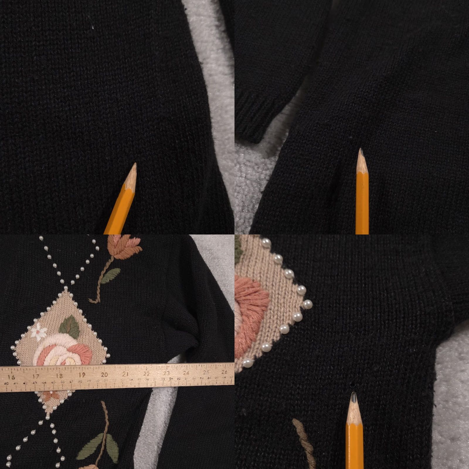 Vintage VINTAGE Spice of Life Cardigan Womens Medium Black Floral Pearl 90s Sweater Size M / US 6-8 / IT 42-44 - 10 Thumbnail