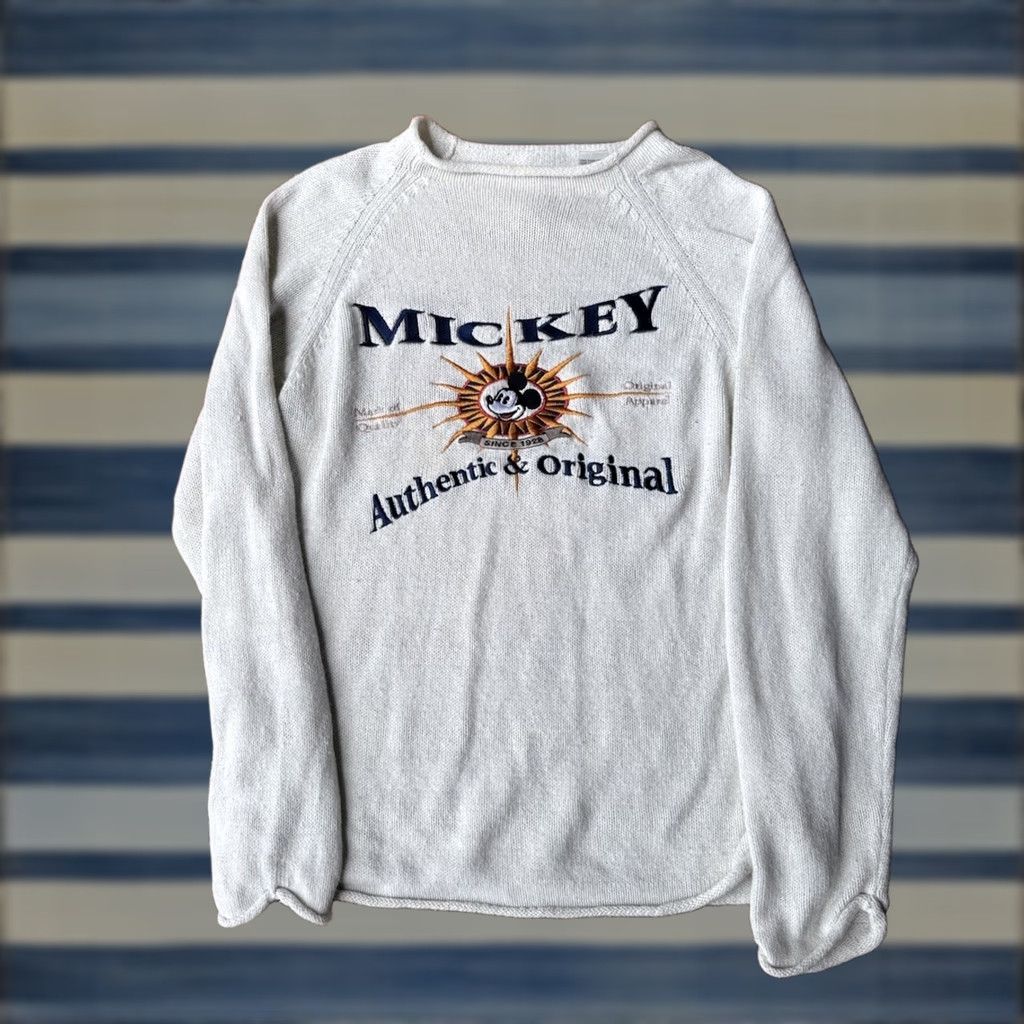 Disney VINTAGE Disney Mickey Mouse Knit Sweater Unisex Medium White Embroidered 80s Logo Crew Neck Pullover Knit Weather All Seasons Boys Mens Womens Size US M / EU 48-50 / 2 - 1 Thumbnail