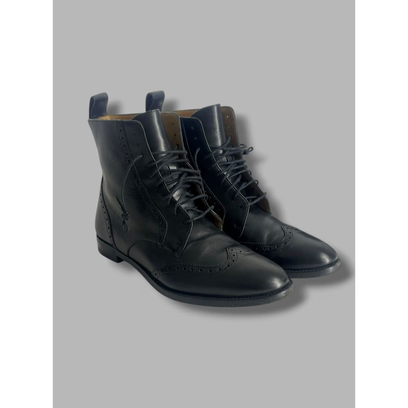 Ralph Lauren Ralph Lauren Collection Purple Label Brenly Black Leather Boots Boots Women 7.5 Black Wingtip Lace Up Leather Sole Vintage No Size US 5 / IT 35 - 7 Thumbnail