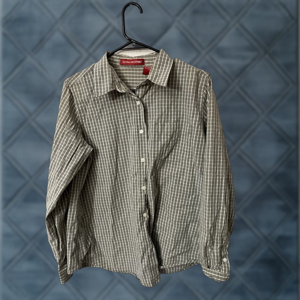Gloria Vanderbilt VINTAGE Gloria Vanderbilt Button-Up Shirt Womens L Green Plaid Stretch Textured - 90s Women Shirt Womens L Green Plaid Adult Womens Size L / US 10 / IT 46 - 1 Thumbnail