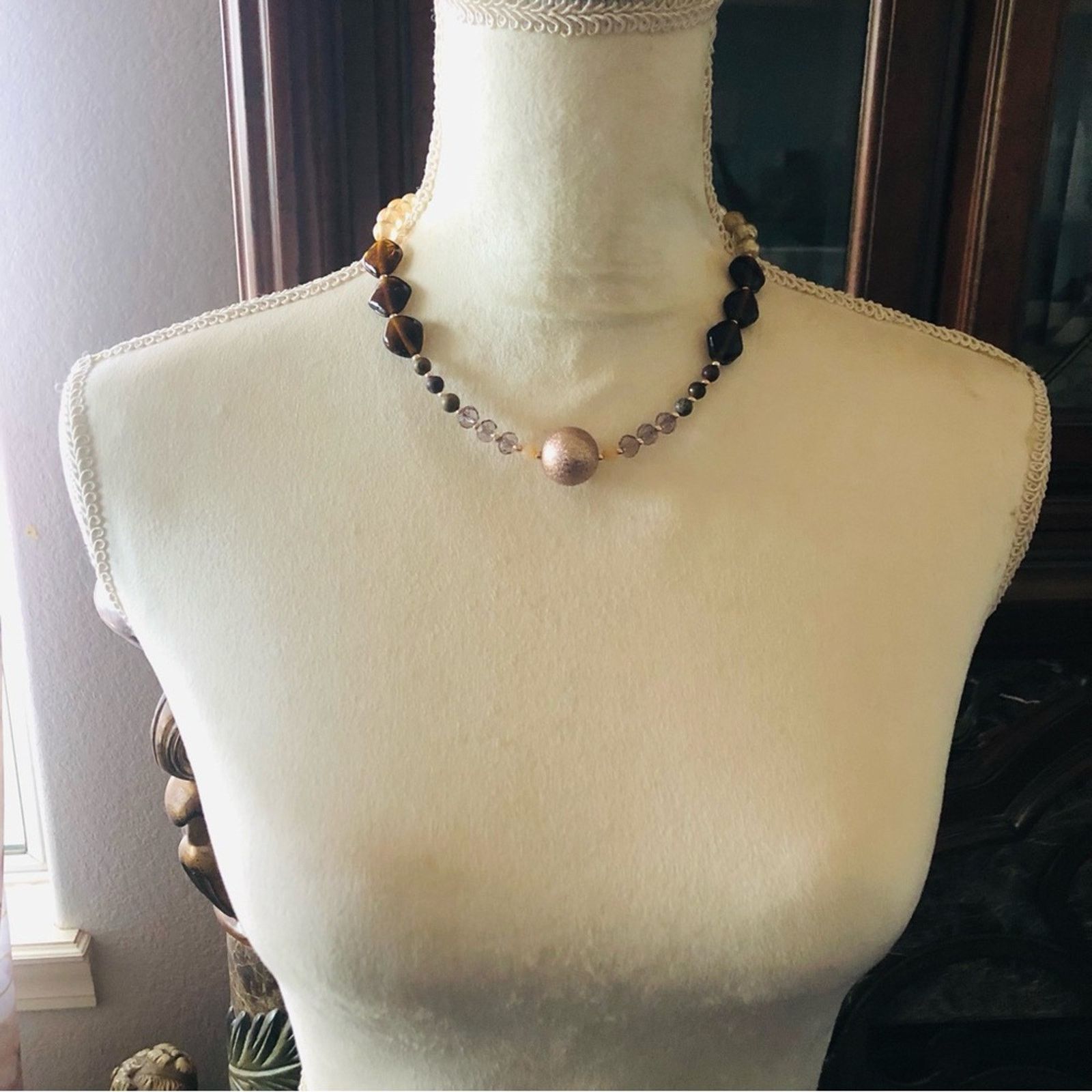 Handmade Handcrafted recycled vintage genuine stone necklace Size ONE SIZE - 4 Thumbnail