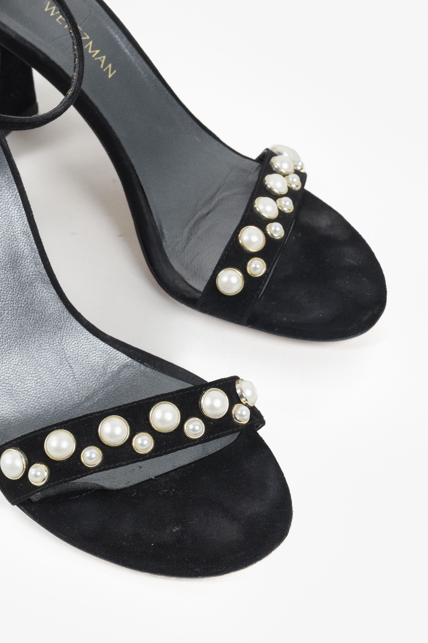 Stuart Weitzman Stuart Weitzman Black Pearl Studded Open-Toe Heeled Sandals Size US 9.5 / IT 39.5 - 6 Thumbnail