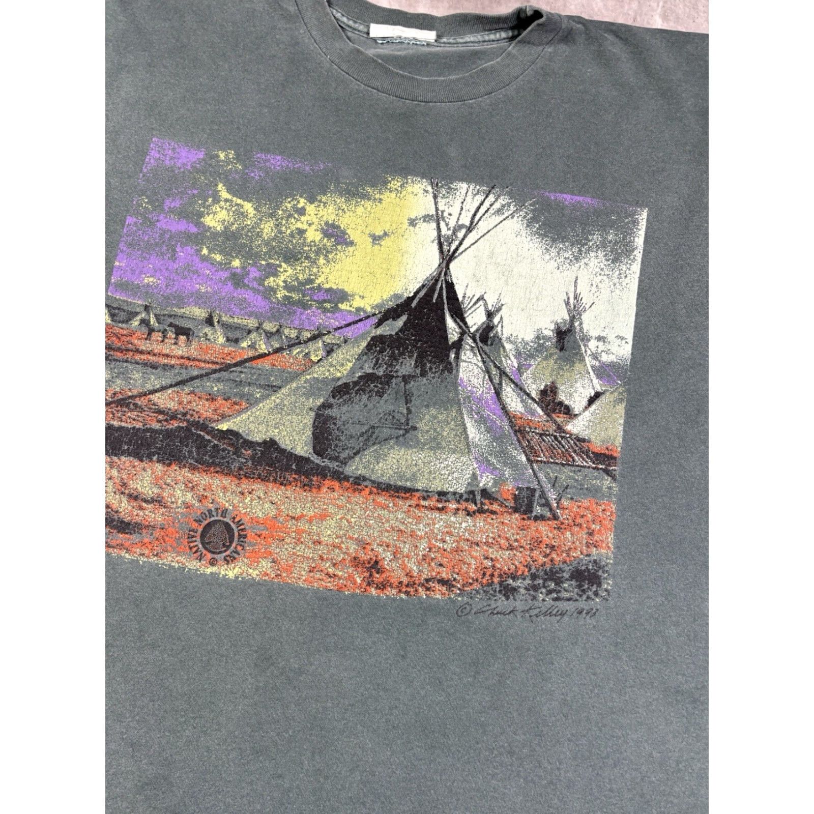 Native VINTAGE Native Tribal Graphic T-Shirt L Men Green Cotton Crew Neck Short Sleeve USA 90s Tribal Graphic Print Preshrunk Easy Care Size US L / EU 52-54 / 3 - 2 Thumbnail