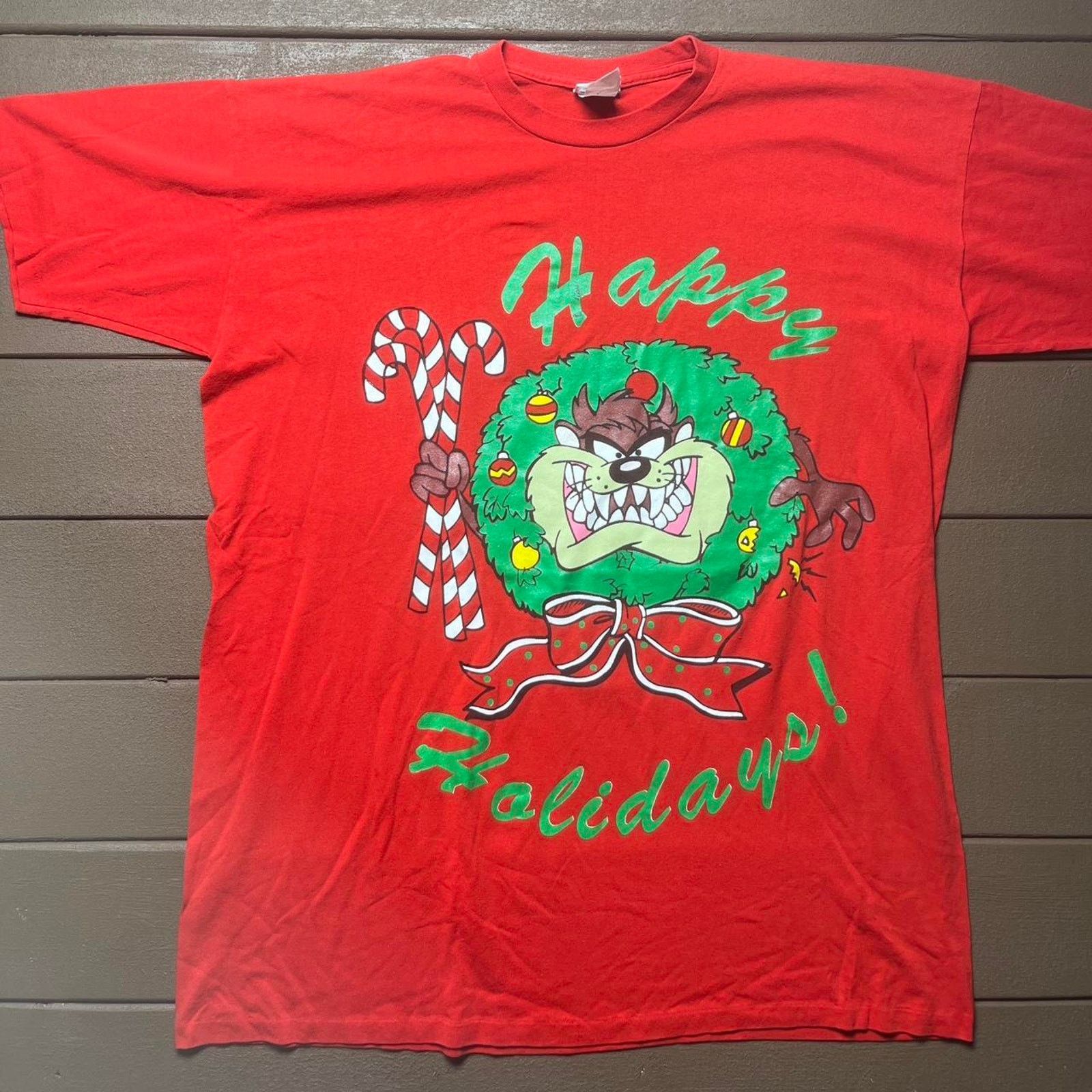 Cartoon Network Vintage “Happy Holidays” Taz single stitch shirt Size US XXL / EU 58 / 5 - 1 Thumbnail