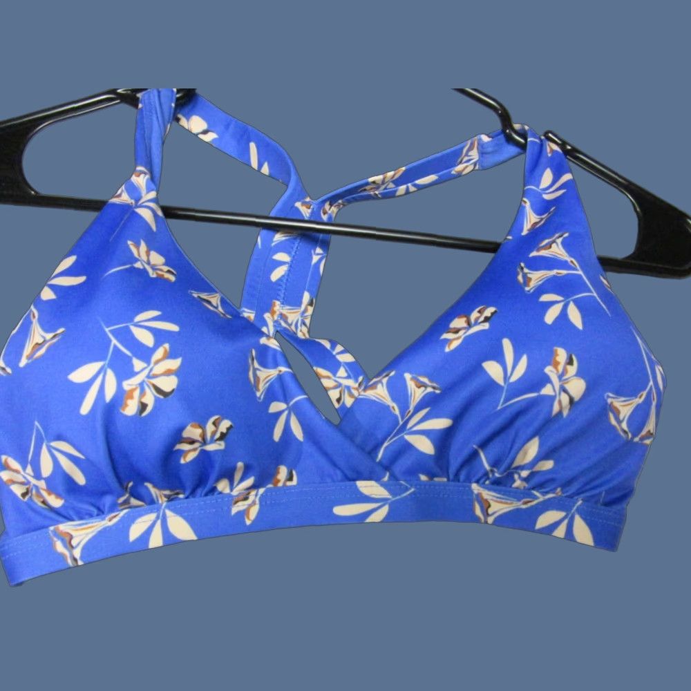 Patagonia Bikini Top Women XS Blue Floral Stretch Racerback Top Beach Colorful Hawaiian Floral Regular Women