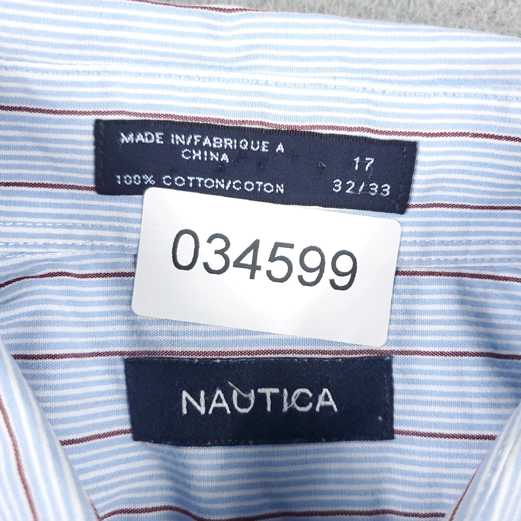 Nautica Nautica Shirt Mens Size 17 Blue Striped Dress Shirt Button Up Long Sleeve Size 46R - 6 Thumbnail