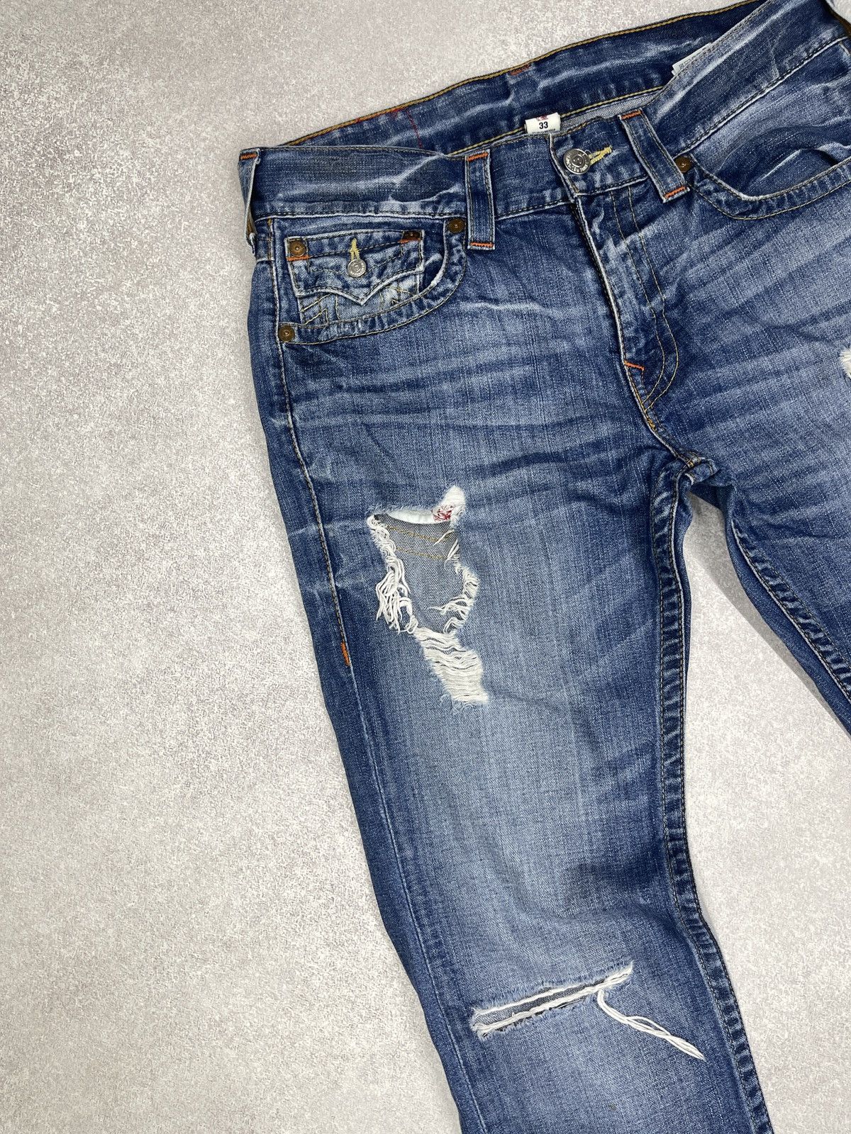 True Religion Mens True Religion Flap OM Denim Jeans With Holes Size 33 Size US 33 - 9 Thumbnail
