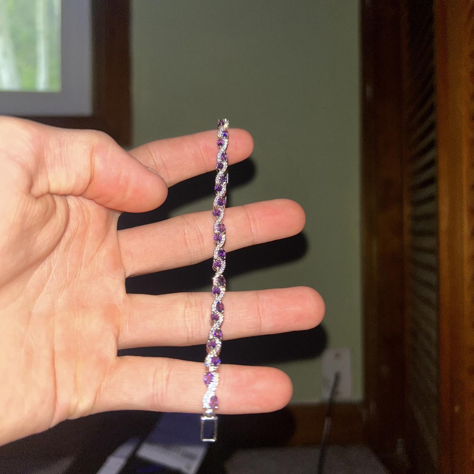 Other 18cm Silver Moissanite Bracelet w/ Purple Gemstones Size ONE SIZE - 2 Thumbnail