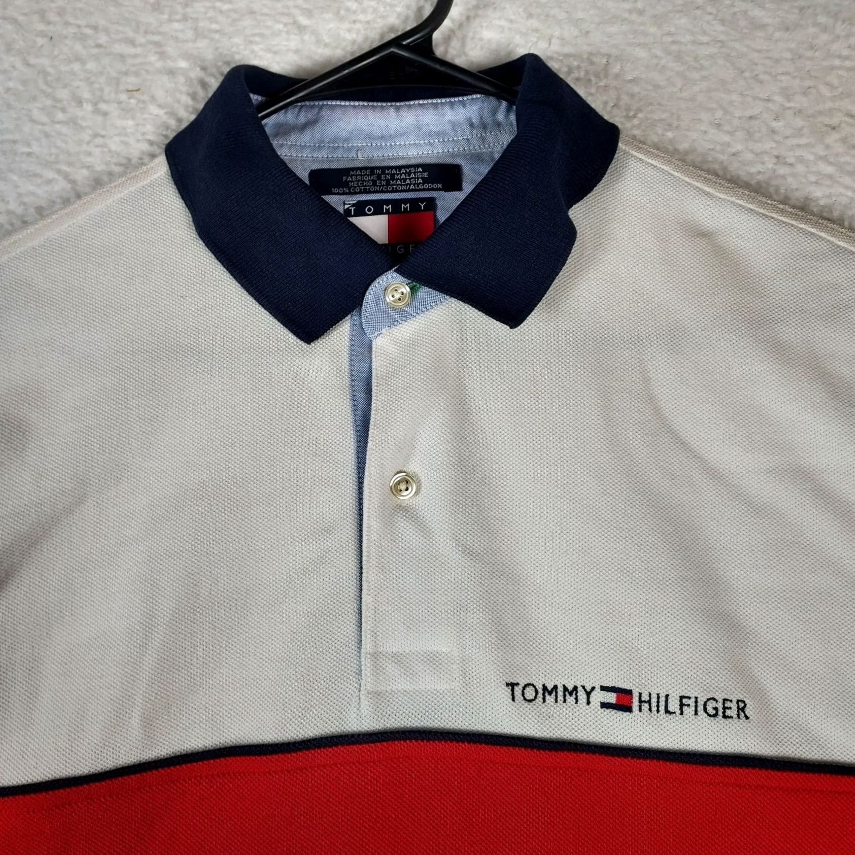 Tommy Hilfiger Tommy Hilfiger Polo Shirt Colorblock 100% Cotton Short Sleeve Men’s Medium White Red Navy Logo Size US M / EU 48-50 / 2 - 3 Thumbnail