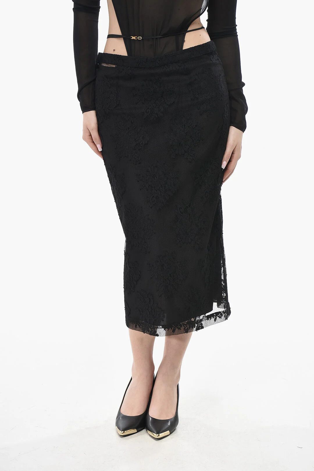 Dolce & Gabbana og1mm0426 Lace Longuette Skirt in Black Size 28" / US 6 / IT 42 - 1 Thumbnail