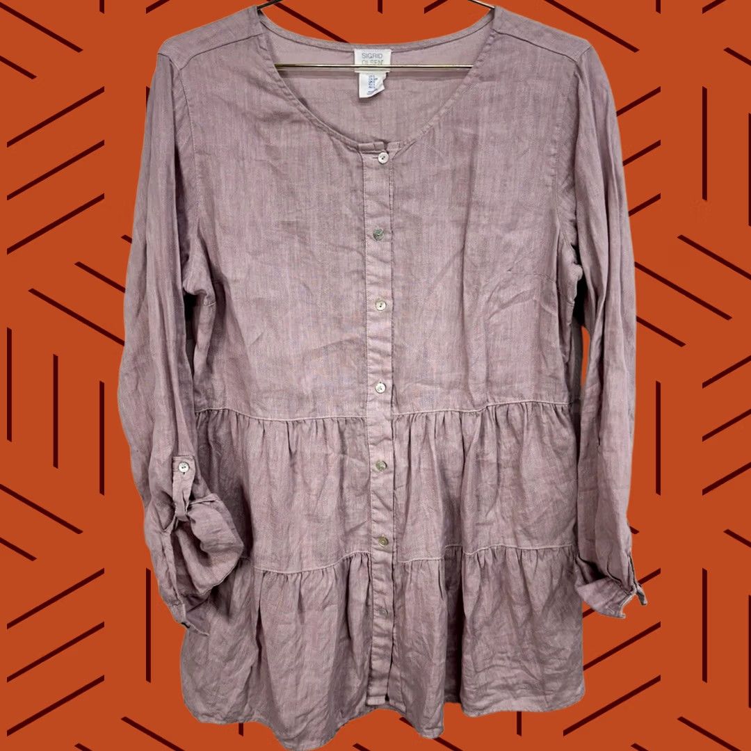 Vintage Sigrid Olsen Light Purple Button Front Linen Peplum Blouse Sz Small Size S / US 4 / IT 40 - 1 Thumbnail