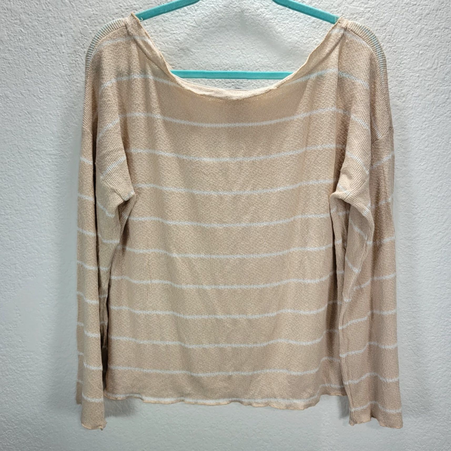 Vintage Day Trip Women's Sweater Knit Beige White Stripe Boat Neck Sz M NWT Pullover Rayon Polyester Knit Top Womens Use Only words from original title. Size M / US 6-8 / IT 42-44 - 4 Thumbnail