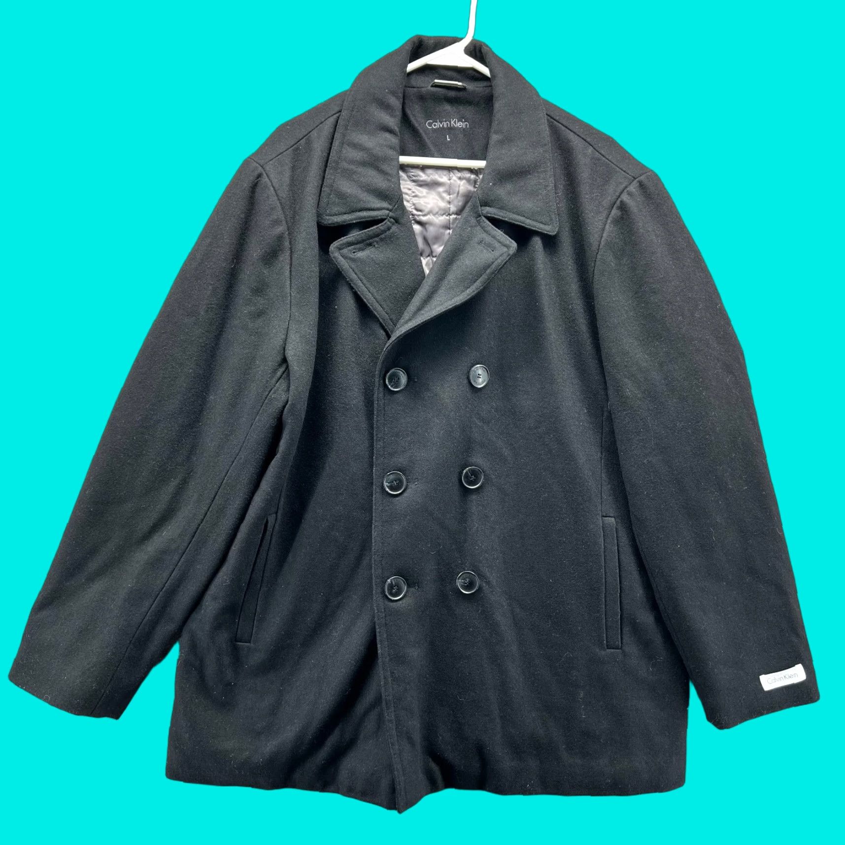 Calvin Klein VINTAGE Calvin Klein Pea Coat Jacket Men Large Black Wool Polyester Lined Long Coat Heavy Winter Casual Business 50 Chest Regular Size L Black Mens Size US L / EU 52-54 / 3 - 1 Thumbnail