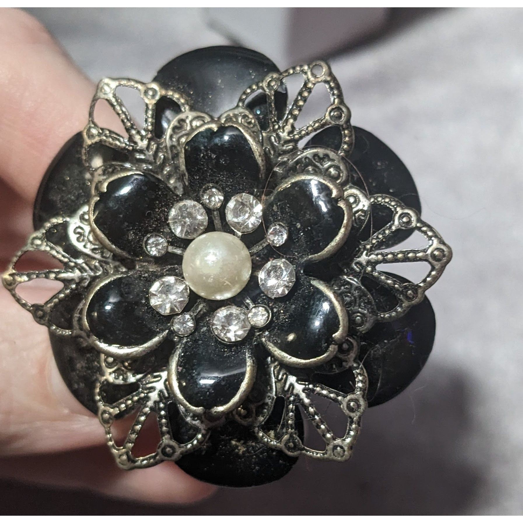 Other Vintage Whimsygoth Floral Black And Silver Tone Statement St Size ONE SIZE - 10 Thumbnail
