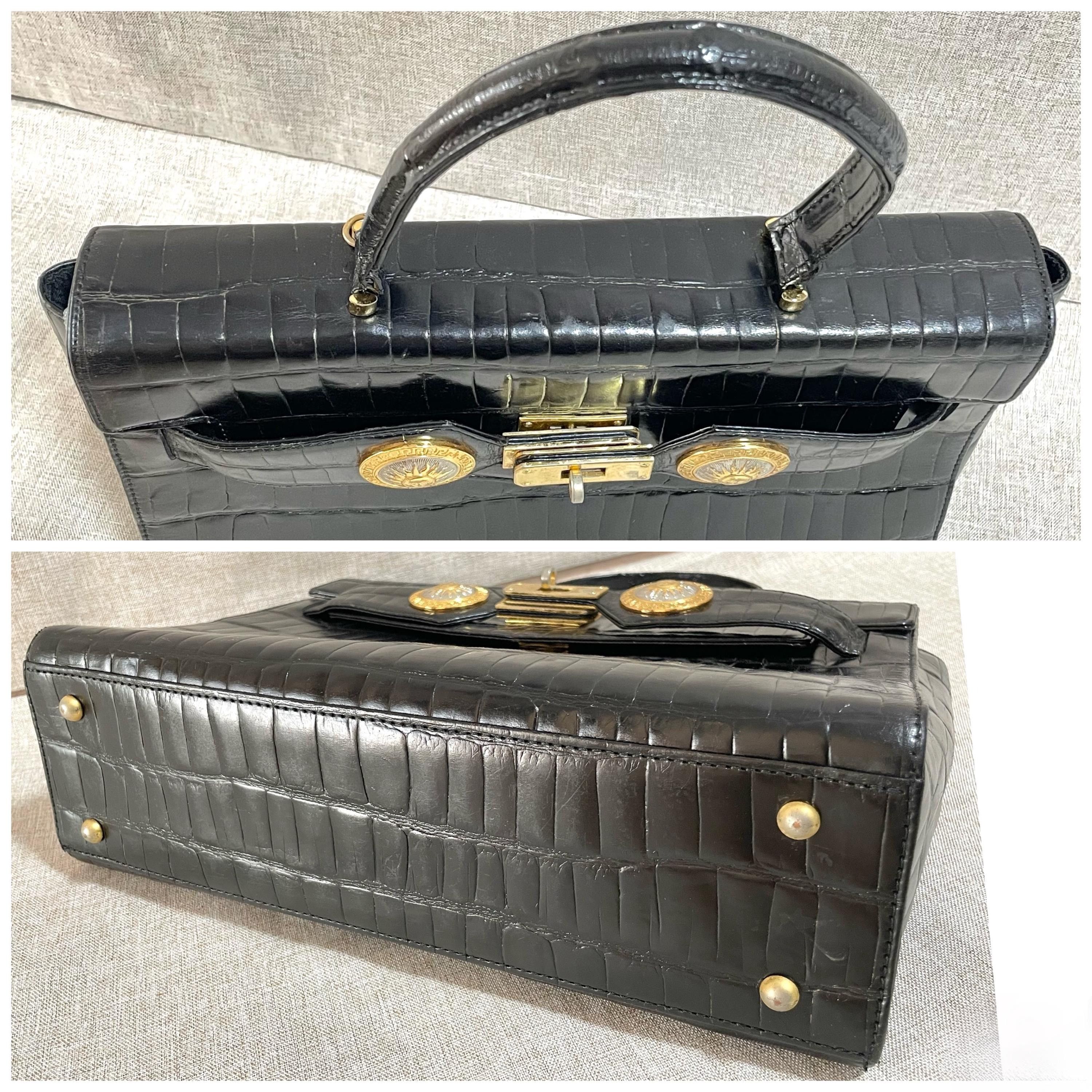 Versace Vintage Gianni Versace black croc embossed leather handbag Size ONE SIZE - 6 Thumbnail