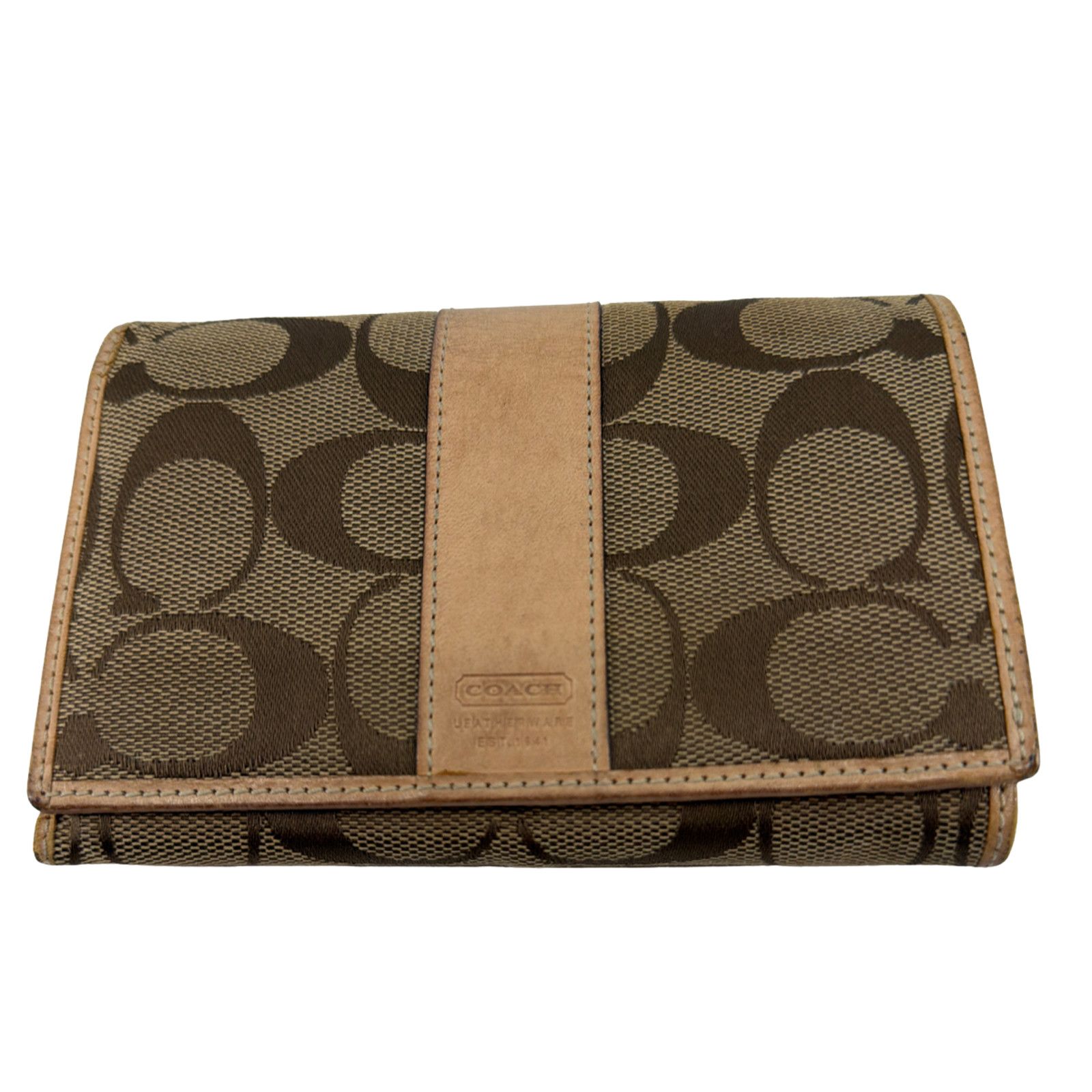 Coach Coach Signature C Flap BrownTan Coated Canvas Leather Wallet Size ONE SIZE - 1 Thumbnail
