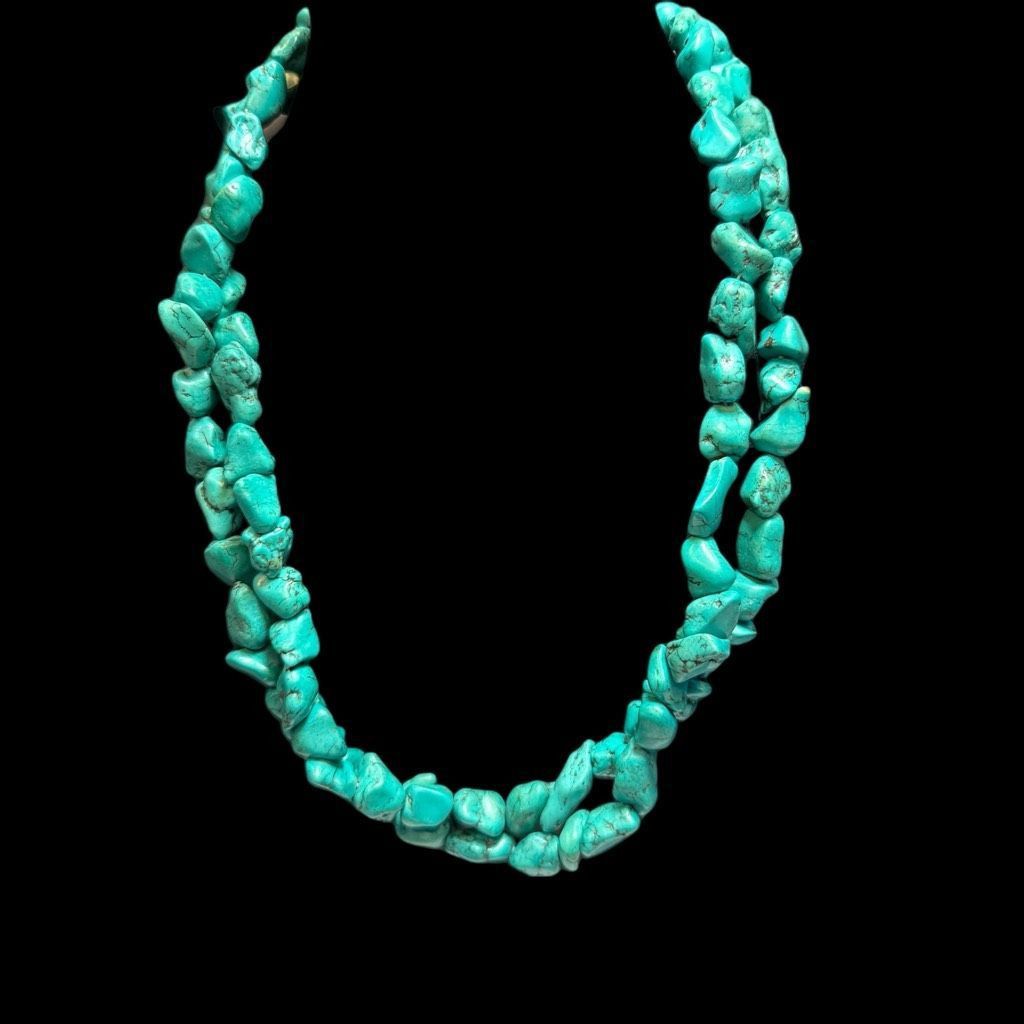 Vintage TURQUOISE Sterling Silver Double Strand 1/2”-3/4” Genuine Na Size ONE SIZE - 3 Thumbnail