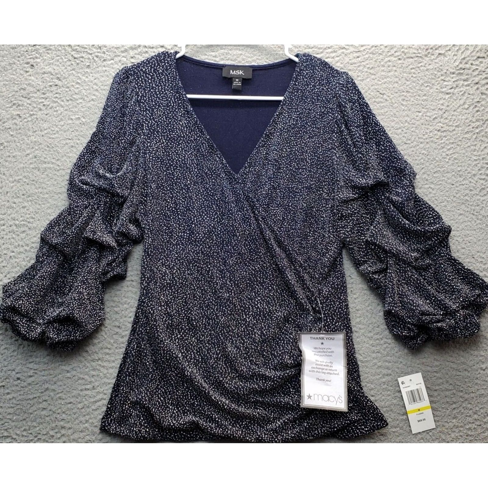 Vintage MSK Blouse Womens Medium Multi Metallic Pleated Fitted Sleeve Wrap V Neck Size M / US 6-8 / IT 42-44 - 2 Thumbnail