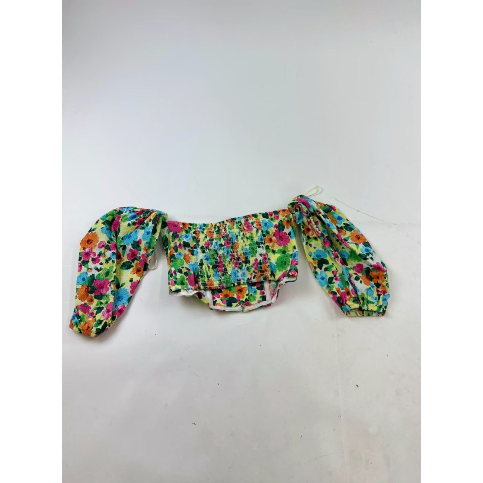 Stradivarius Stradivarius Top Womens Medium Floral Crop Off Shoulder Hook & Eye Front Size M / US 6-8 / IT 42-44 - 2 Thumbnail