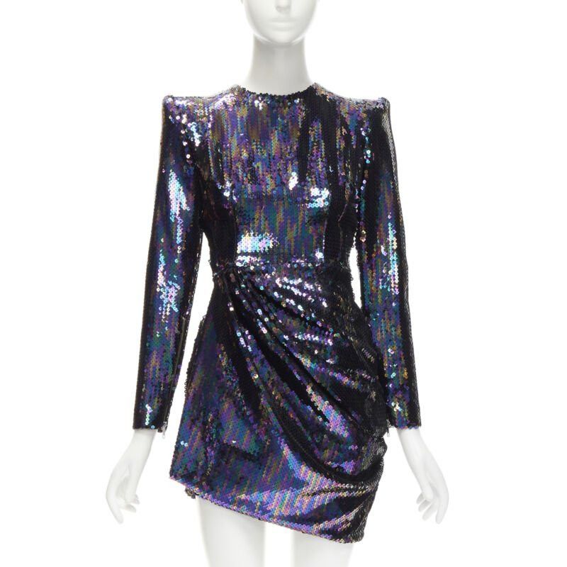 Alex Perry ALEX PERRY Iris petrol blue sequins shoulder padder draped mini dress UK6 S Size XS / US 0-2 / IT 36-38 - 1 Thumbnail