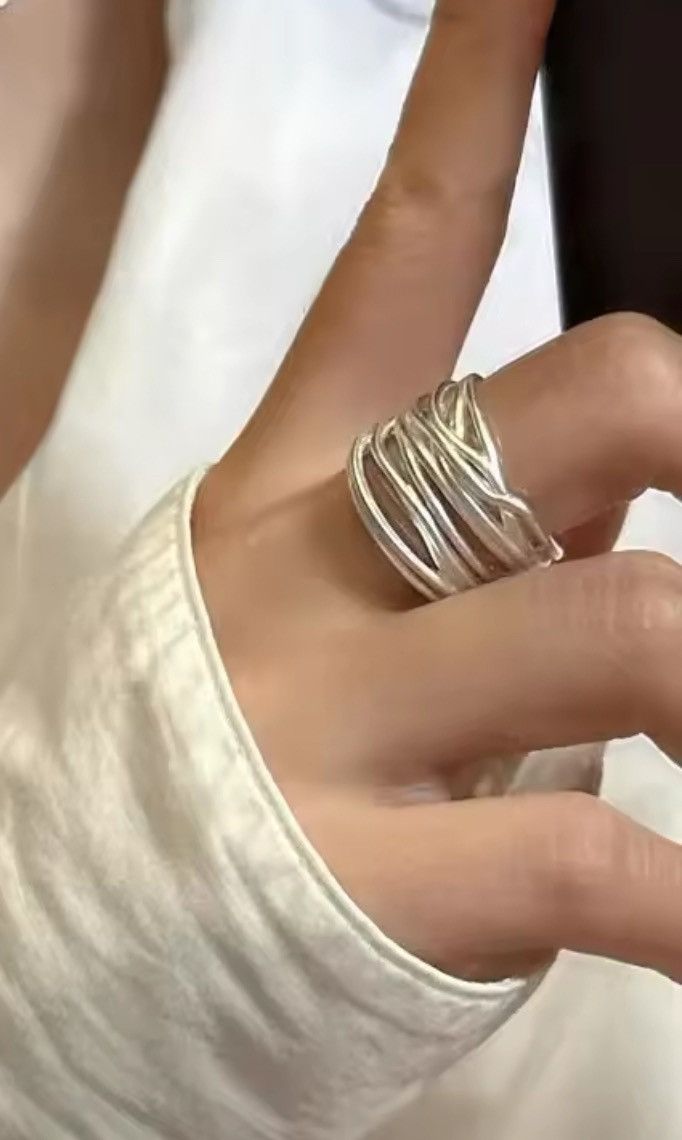 Vintage Open Ring With Cross Line Design Size ONE SIZE - 2 Thumbnail
