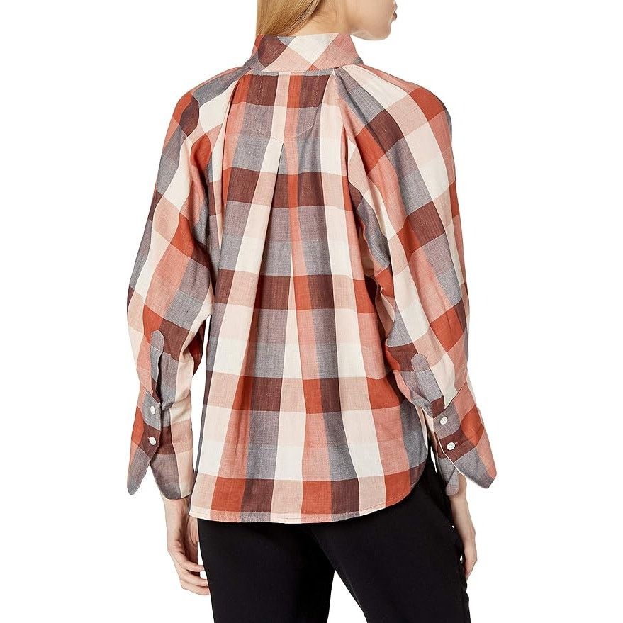Joie JOIE Dia Plaid Henley Double Cloth Top Brown Orange 3/4 XS Size XS / US 0-2 / IT 36-38 - 9 Thumbnail