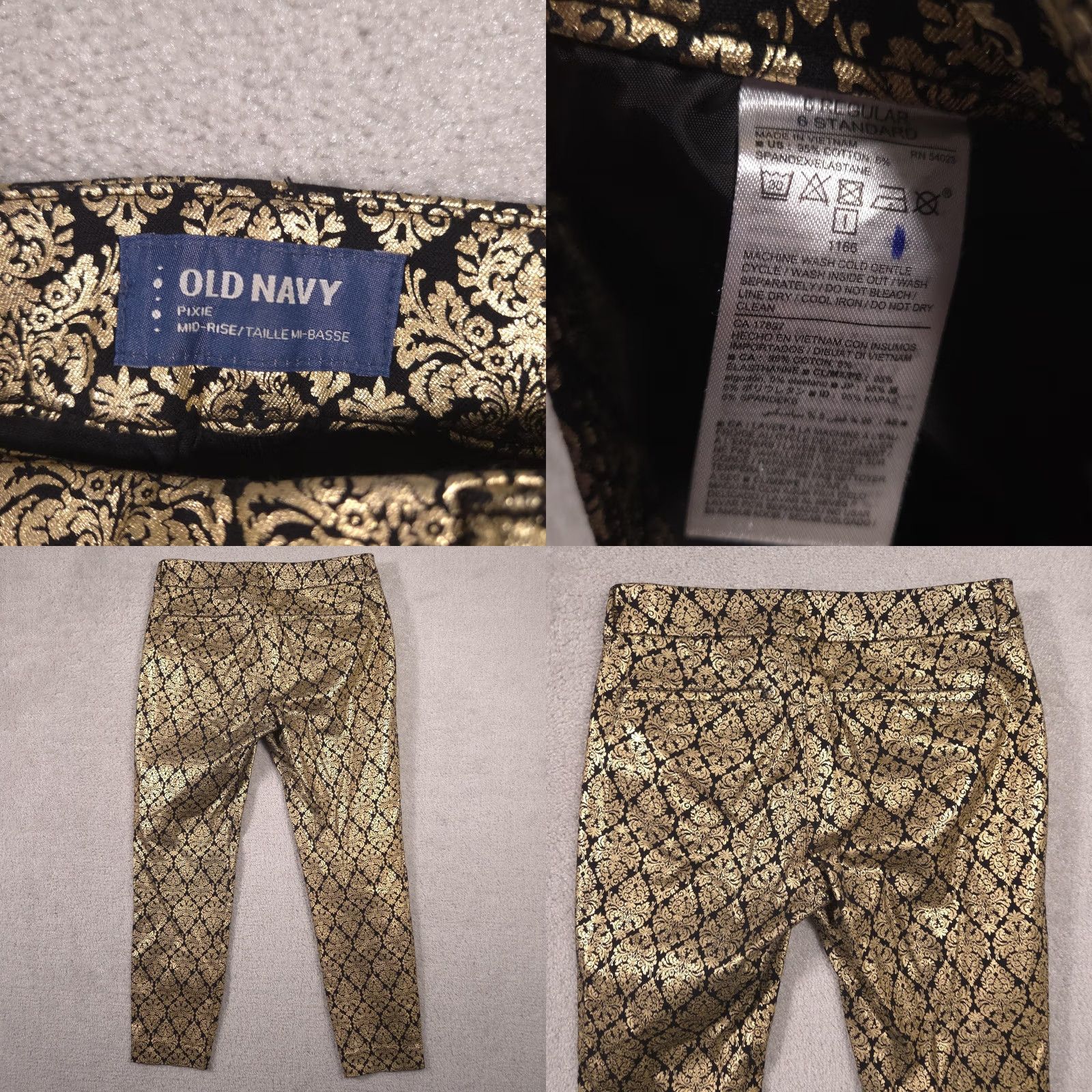 Old Navy Old Navy Pixie Pants Womens 8 Gold Brocade Floral Ankle Slim Stretch Holiday Size 30" / US 8 / IT 44 - 8 Thumbnail