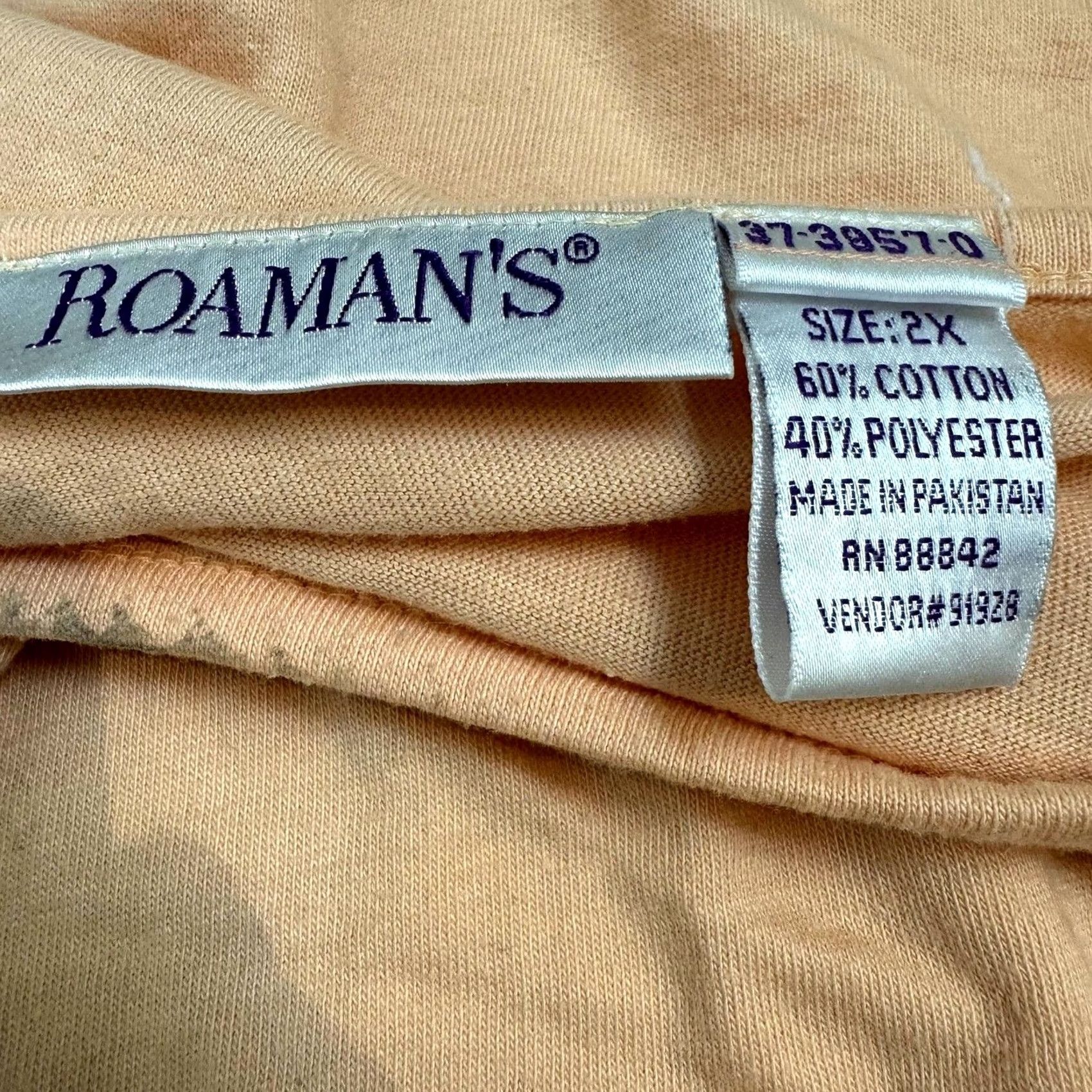 Vintage Roaman’s Blouse Women's 2X Peach Knit Short Sleeve Round Neck Pullover Tunic Plus Size Size XXL / US 16-18 / IT 52-54 - 4 Thumbnail