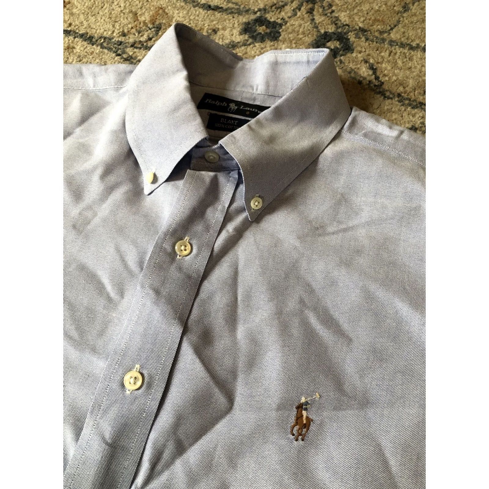 Ralph Lauren Ralph Lauren Blake Oxford Shirt Short Sleeve Button-Up Flesh Pony Blue 100% Cotton L Mens Regular Collared Button-Down Size US L / EU 52-54 / 3 - 7 Thumbnail