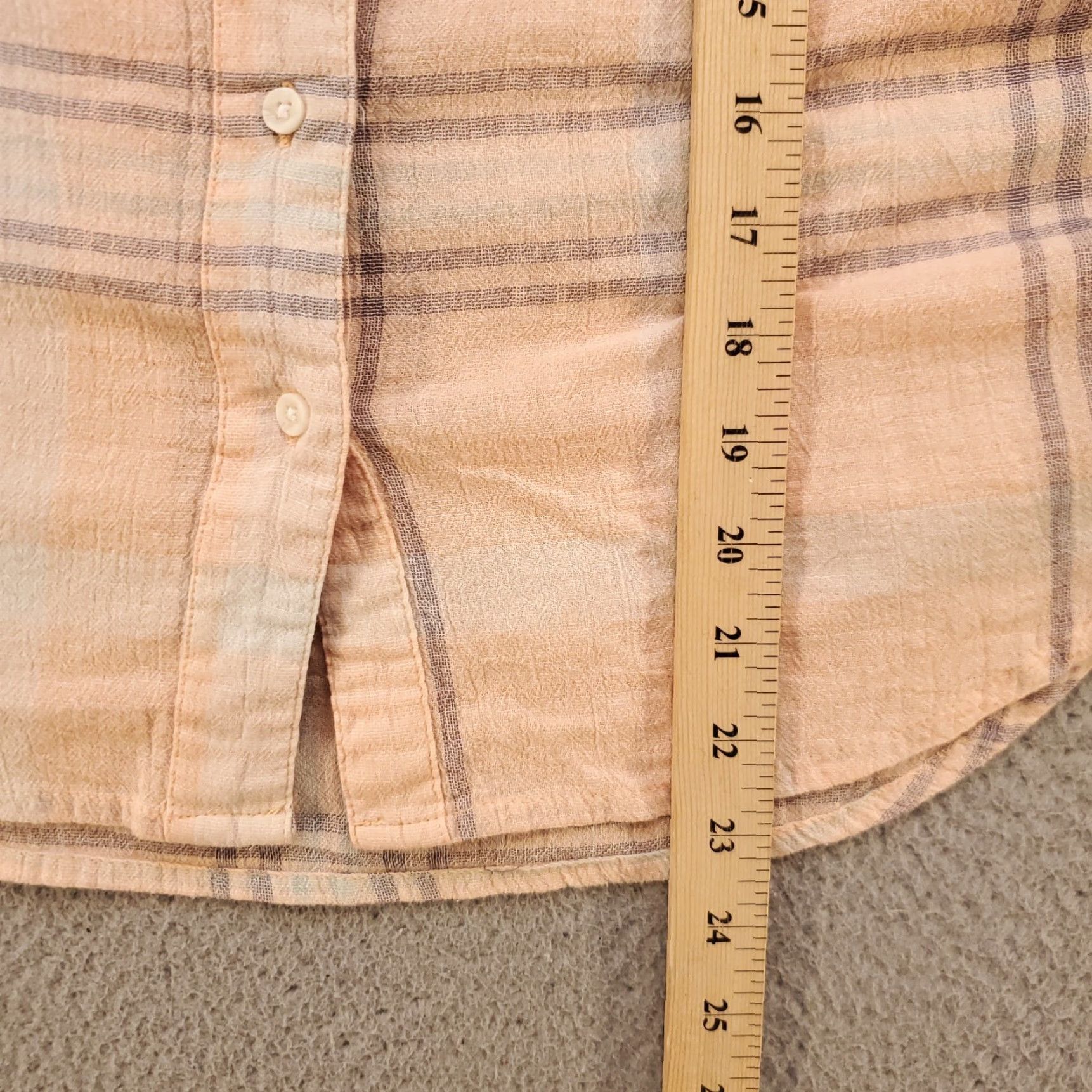 Free People Free People Blouse Shirt Oversized Dolman Batwing Peach Plaid Gauzy Boho Button Up Multicolor Long Sleeve Collared 100% Cotton Casual Womens M Size M / US 6-8 / IT 42-44 - 3 Thumbnail