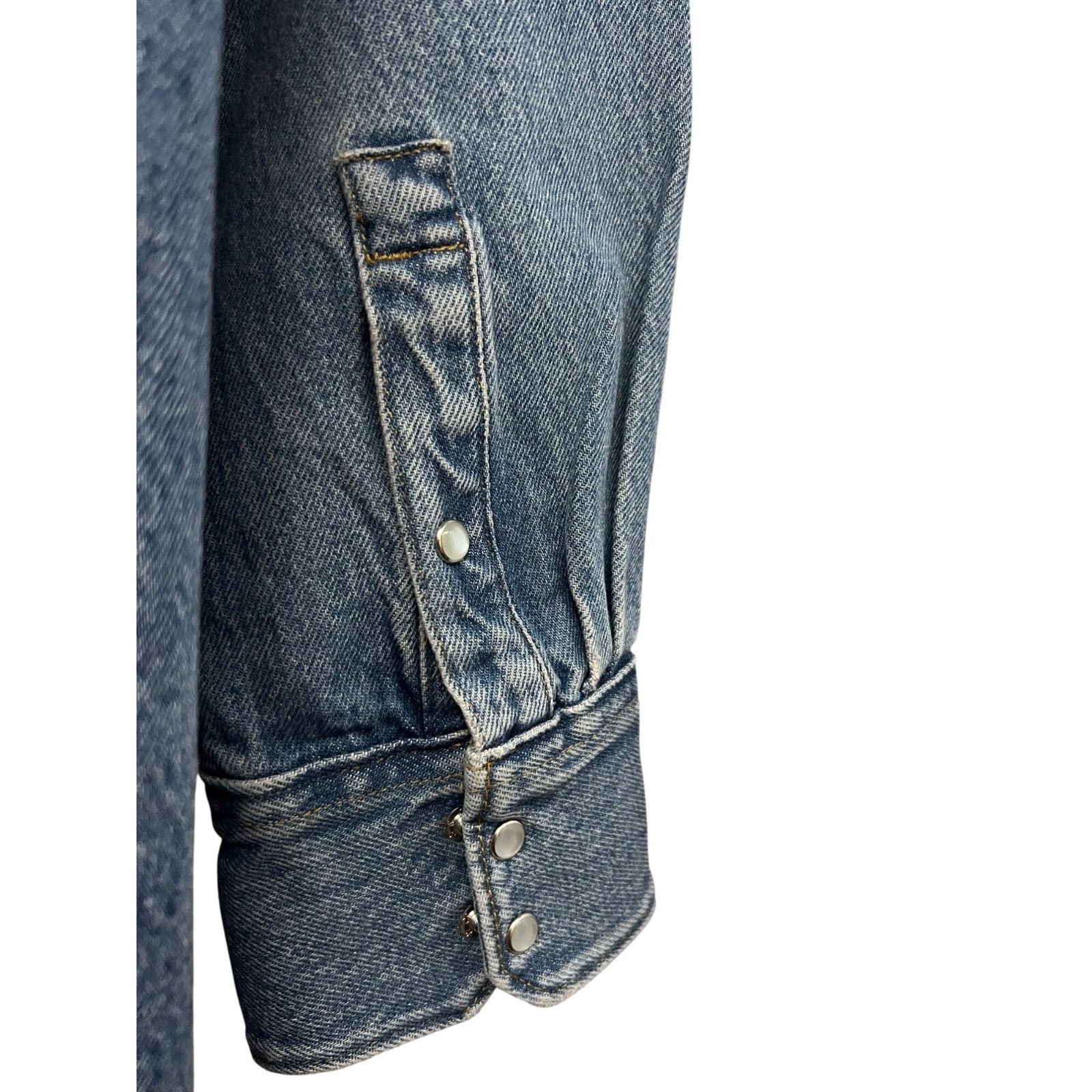 Levi's Levis Sawtooth Denim Pearl Snap Up Shirt Small Flap Pockets Size US S / EU 44-46 / 1 - 6 Thumbnail