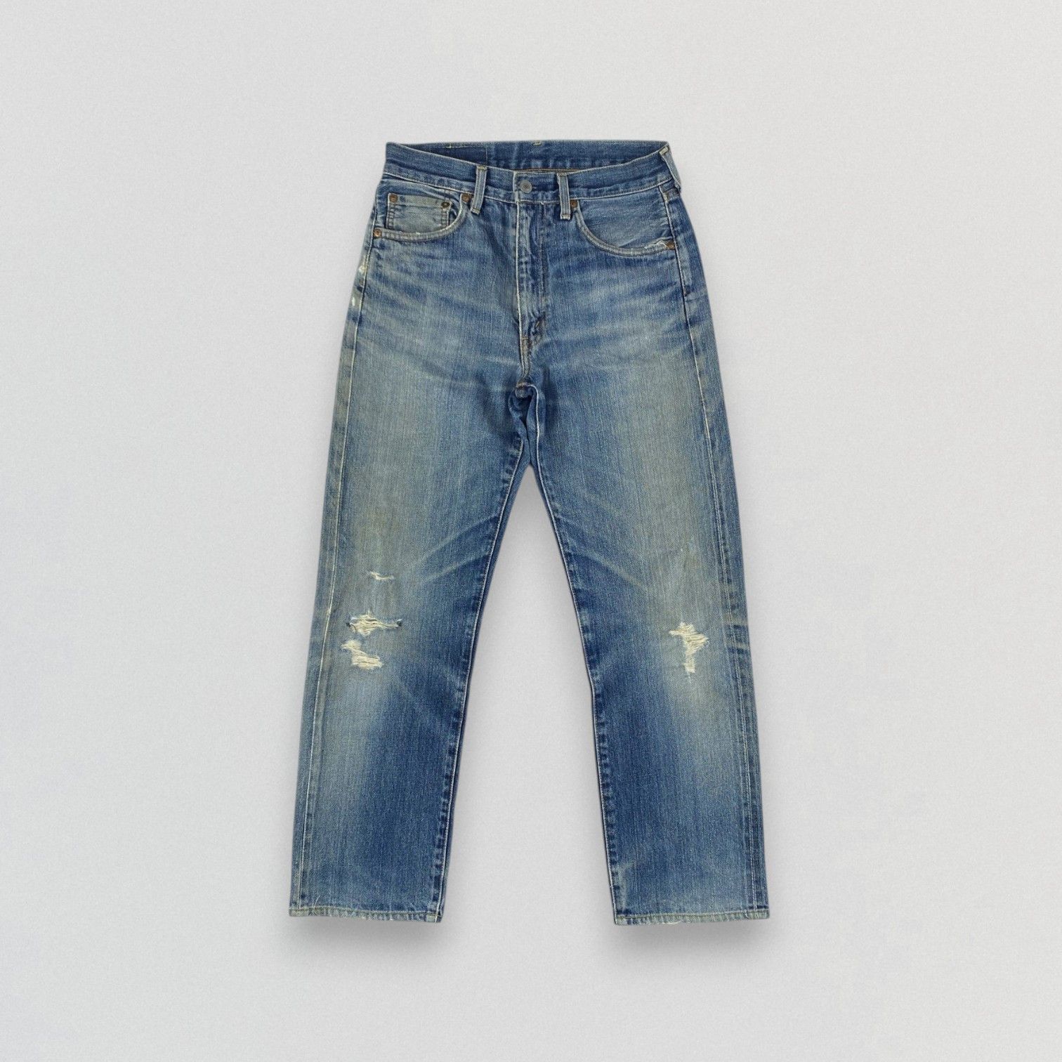 Levi's Vintage Levis 502 Big E Selvedge Jean Distress Denim KJ3469 Size US 29 - 1 Thumbnail