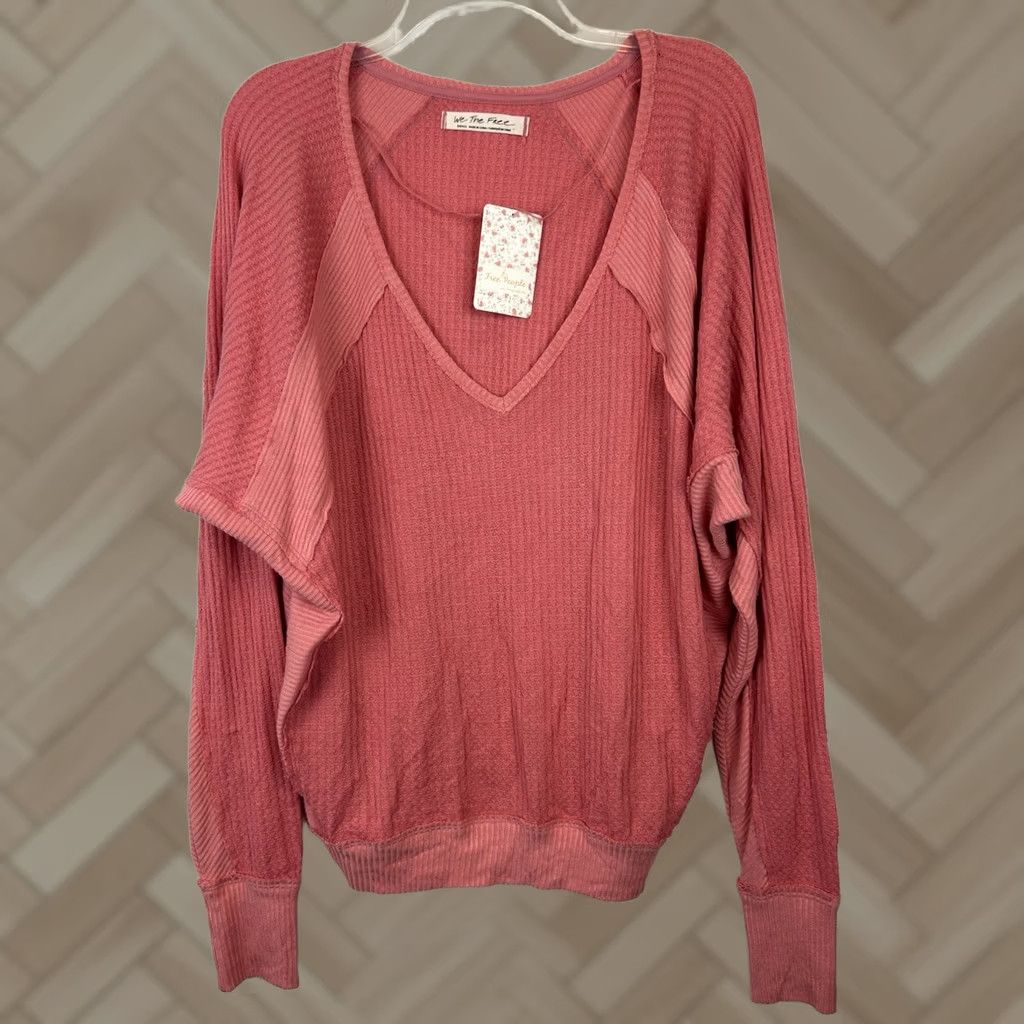 Vintage Free People We The Free Thermal Shirt Small V Neck Oversized Long Sleeve Green Womens Size S / US 4 / IT 40 - 1 Thumbnail