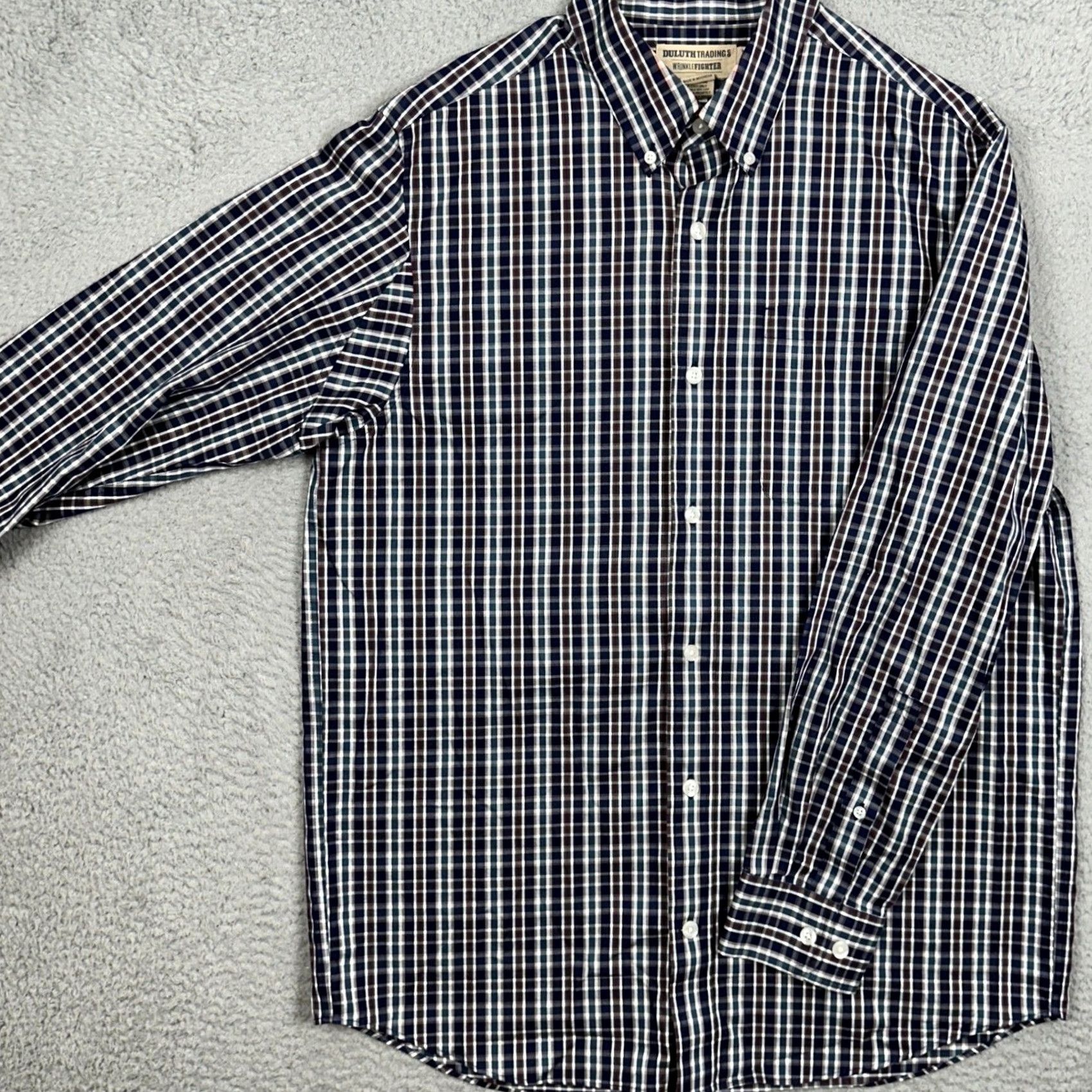 Duluth Trading Company Duluth Trading Co Shirt Mens Large Blue Plaid Wrinklefighter Button Up Trim Fit Size US L / EU 52-54 / 3 - 2 Thumbnail