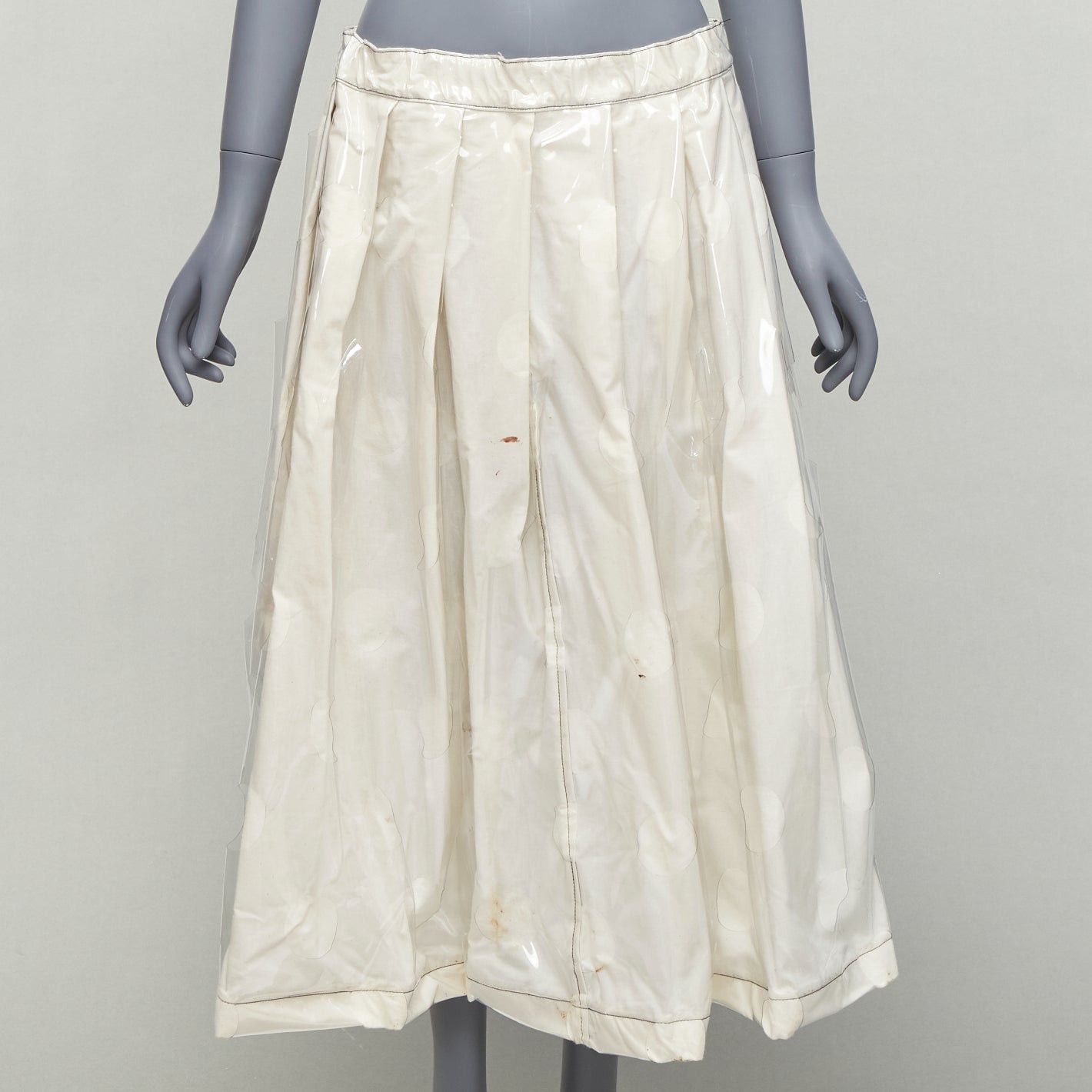 image of Comme Des Garcons Black 2017 Cream 100% Cotton Laminated Overlay Canvas Skirt S, Women's (Size 27)