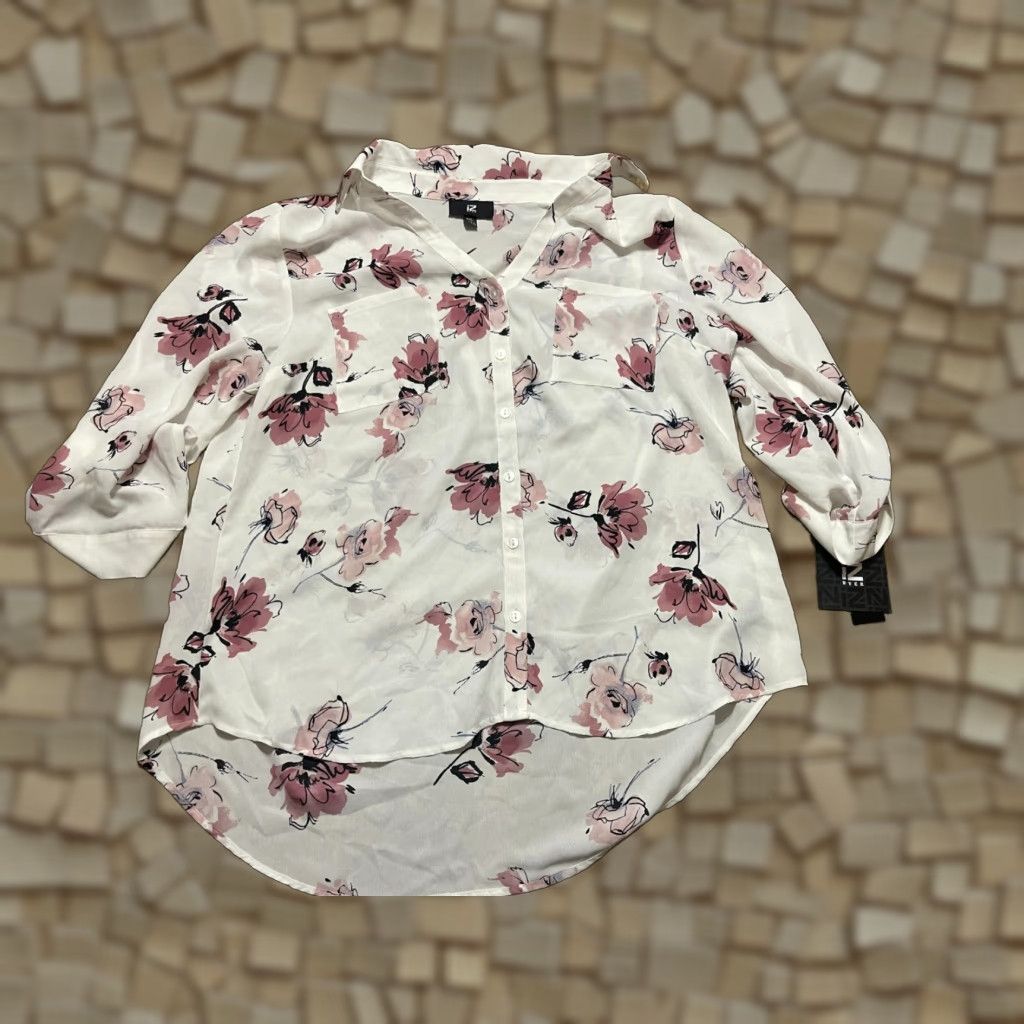 Vintage Iz Byer Blouse Womens XXL White Pink Floral Button Up 3/4 Sleeve NWT Size XXL / US 16-18 / IT 52-54 - 1 Thumbnail