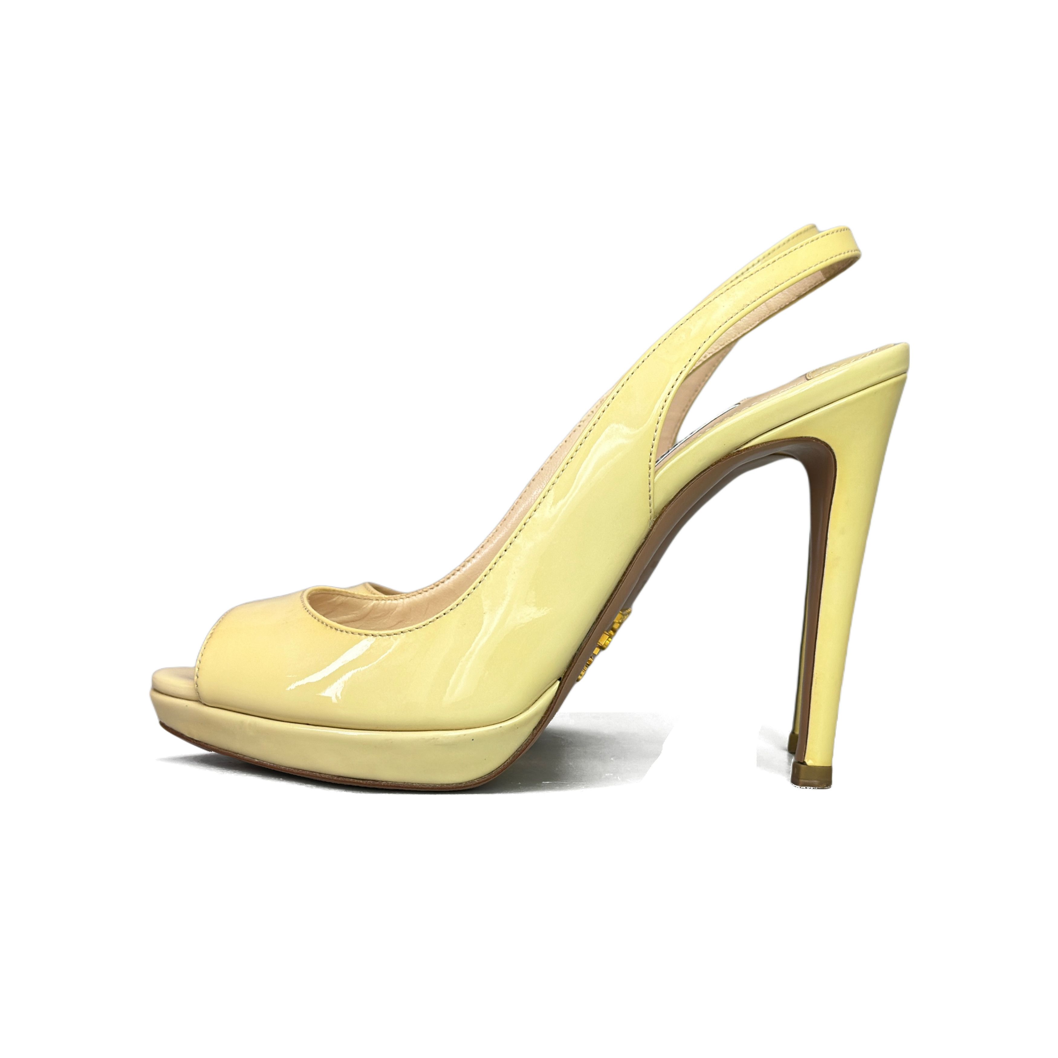 Prada Prada Yellow Patent Leather Slingback Heels Size 36.5 Size US 6.5 / IT 36.5 - 1 Thumbnail