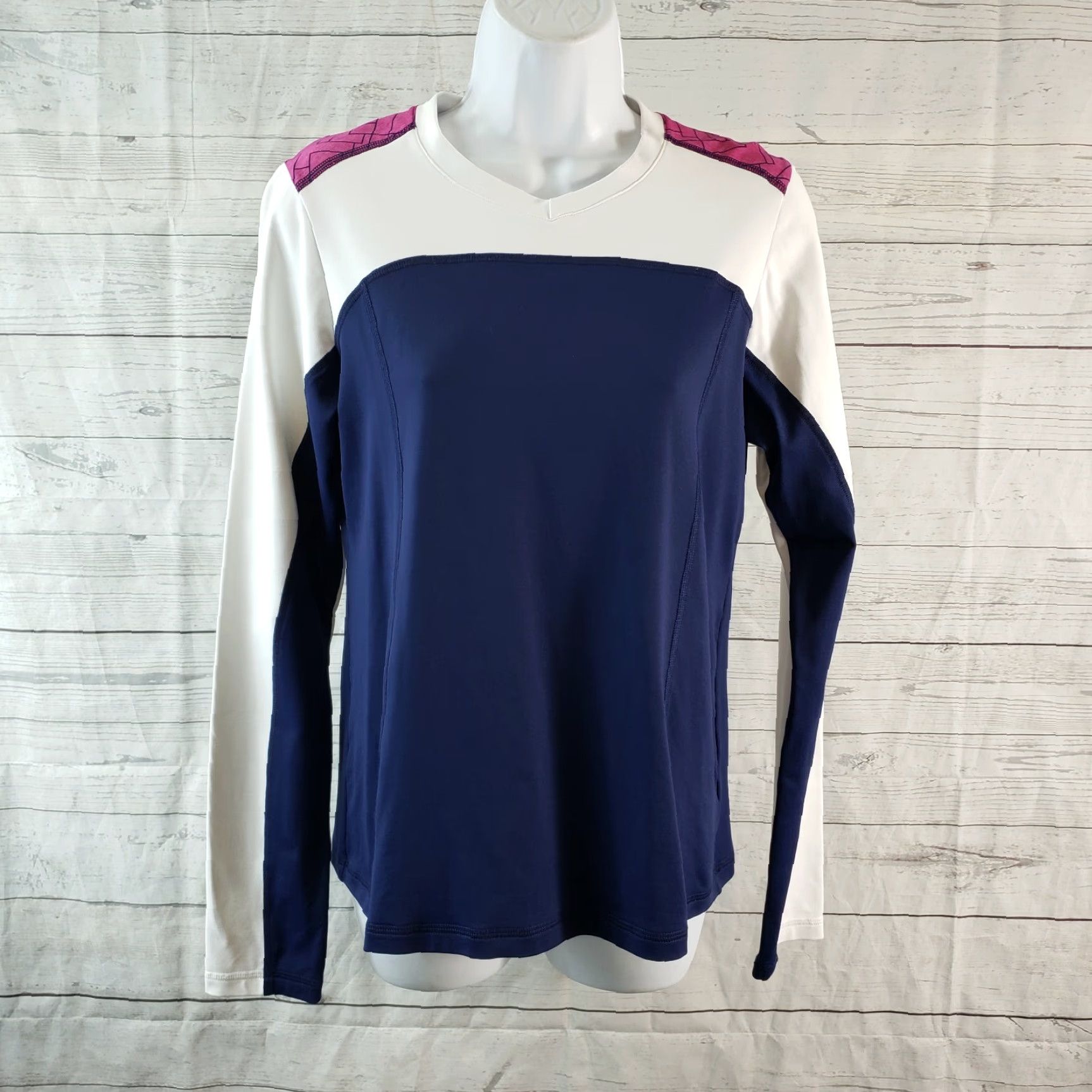 Vintage Sofibella Womens Long Sleeve Athletic Top Sz Medium Blue White Size M / US 6-8 / IT 42-44 - 2 Thumbnail