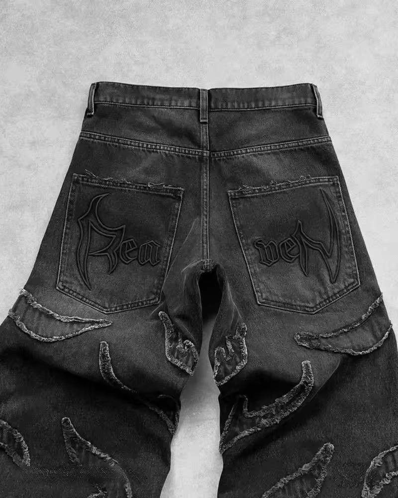 Japanese Brand × Vintage vintage wide jeans with gothic embroidery. Size US 34 / EU 50 - 2 Thumbnail