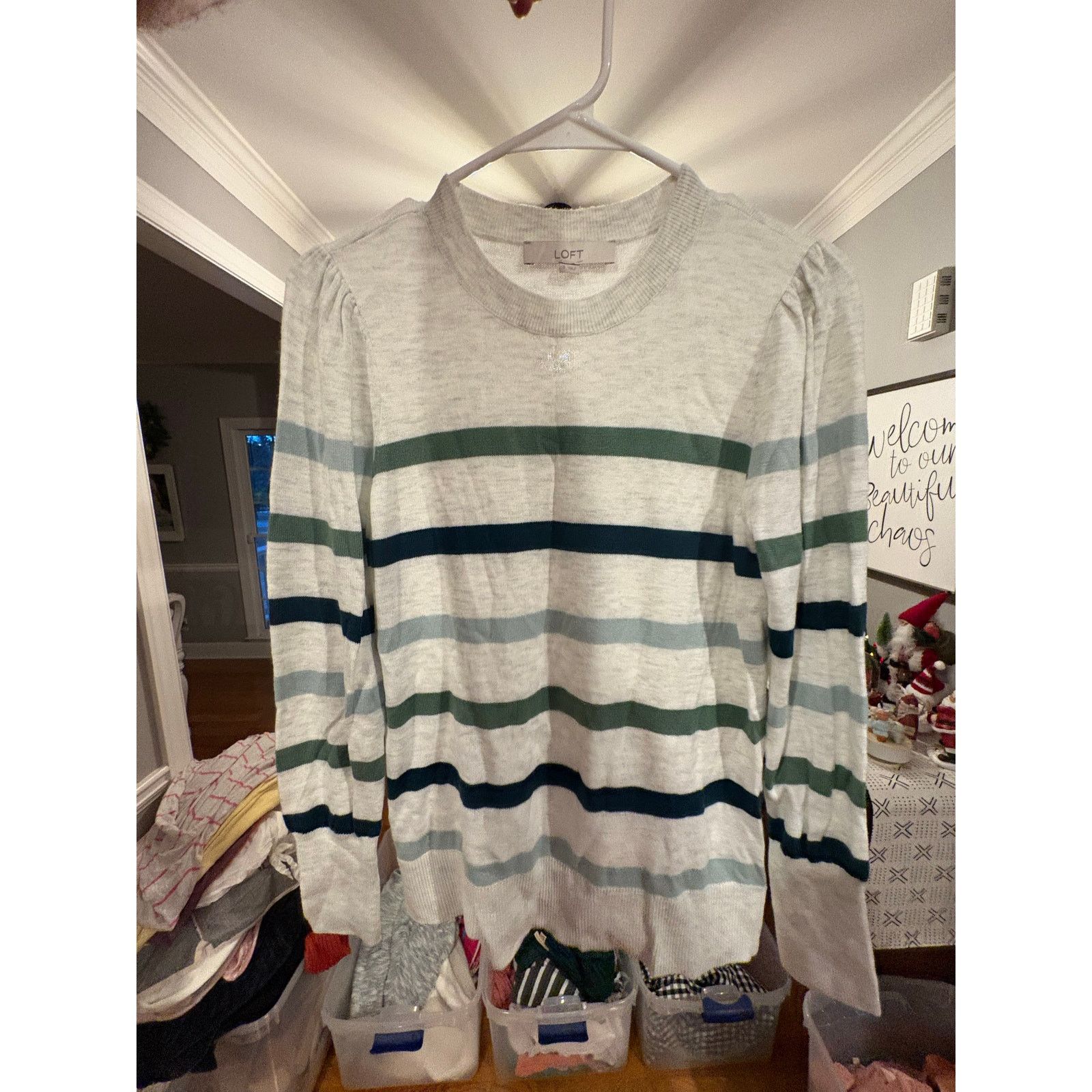 Loft LOFT Striped Sweater Women’s Small Gray Green Blue Crewneck Size S / US 4 / IT 40 - 3 Thumbnail