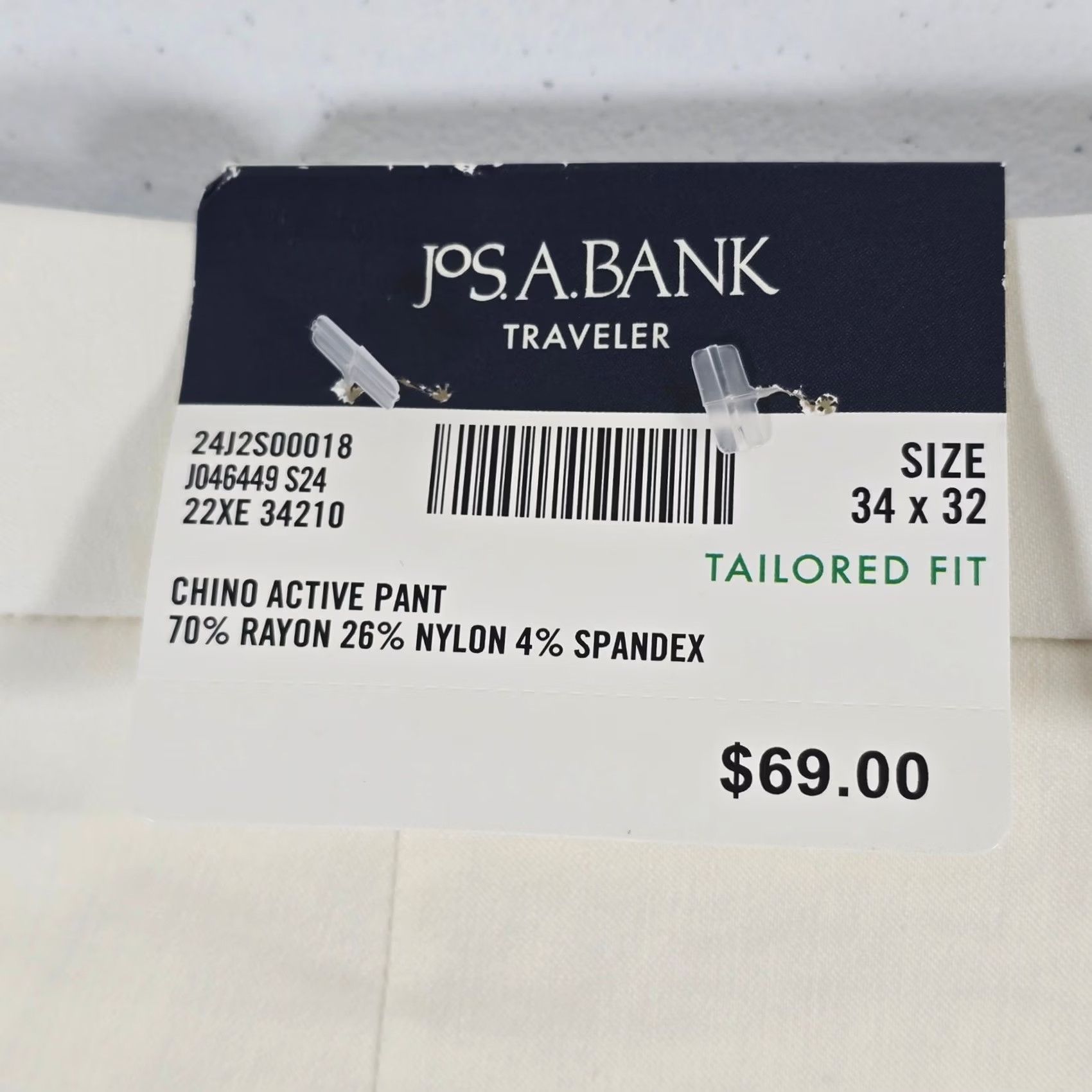 Vintage JOS A BANK Traveler Chino Active Pants Tailored Fit Mens 34x32 Cream Pants Slim Khakis Casual Workwear Travel Mens Size US 34 / EU 50 - 3 Thumbnail