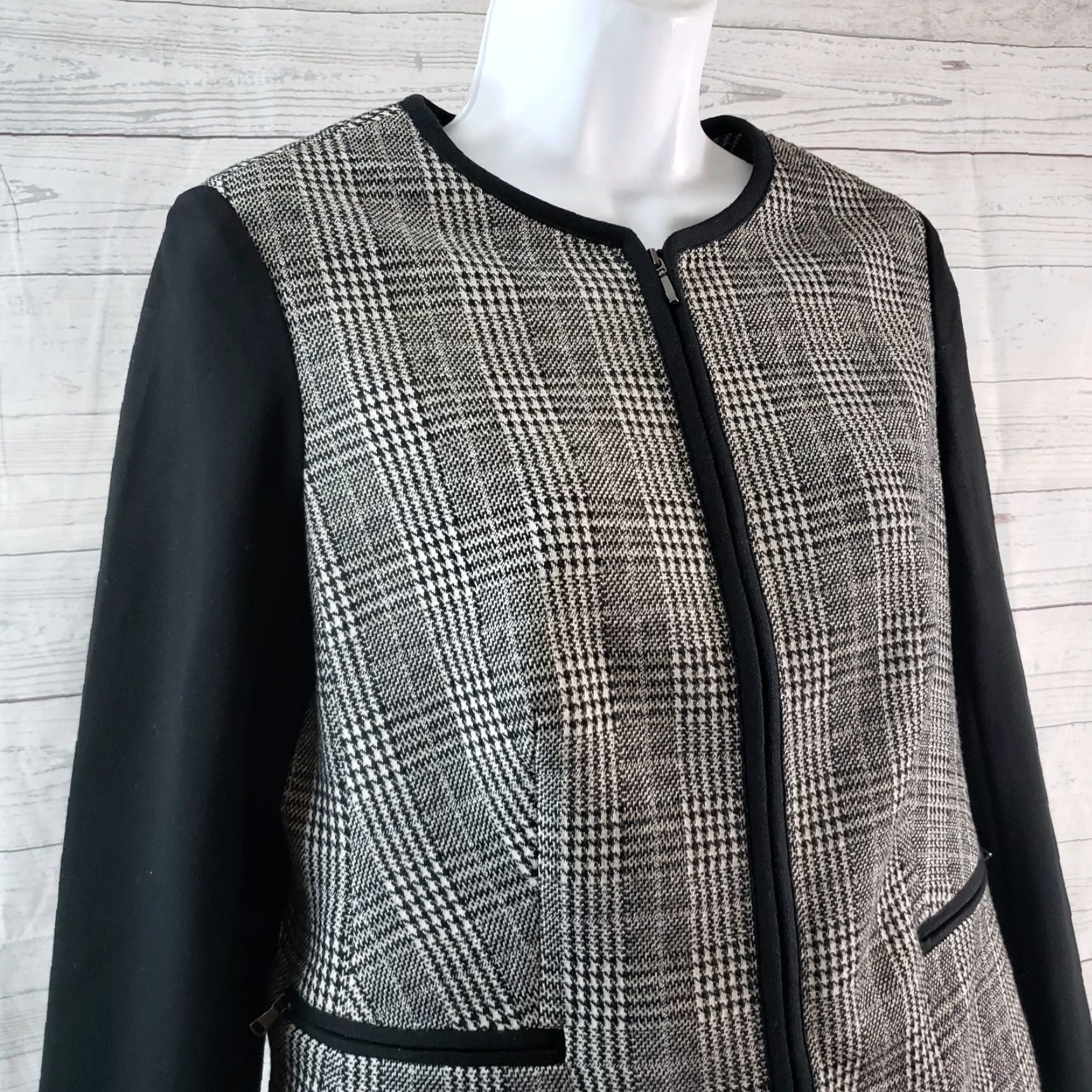 Talbots Talbots Jacket Womens 6P Black Plaid Full Zip Pockets Cotton Blend Size 6P Women Size M / US 6-8 / IT 42-44 - 2 Thumbnail