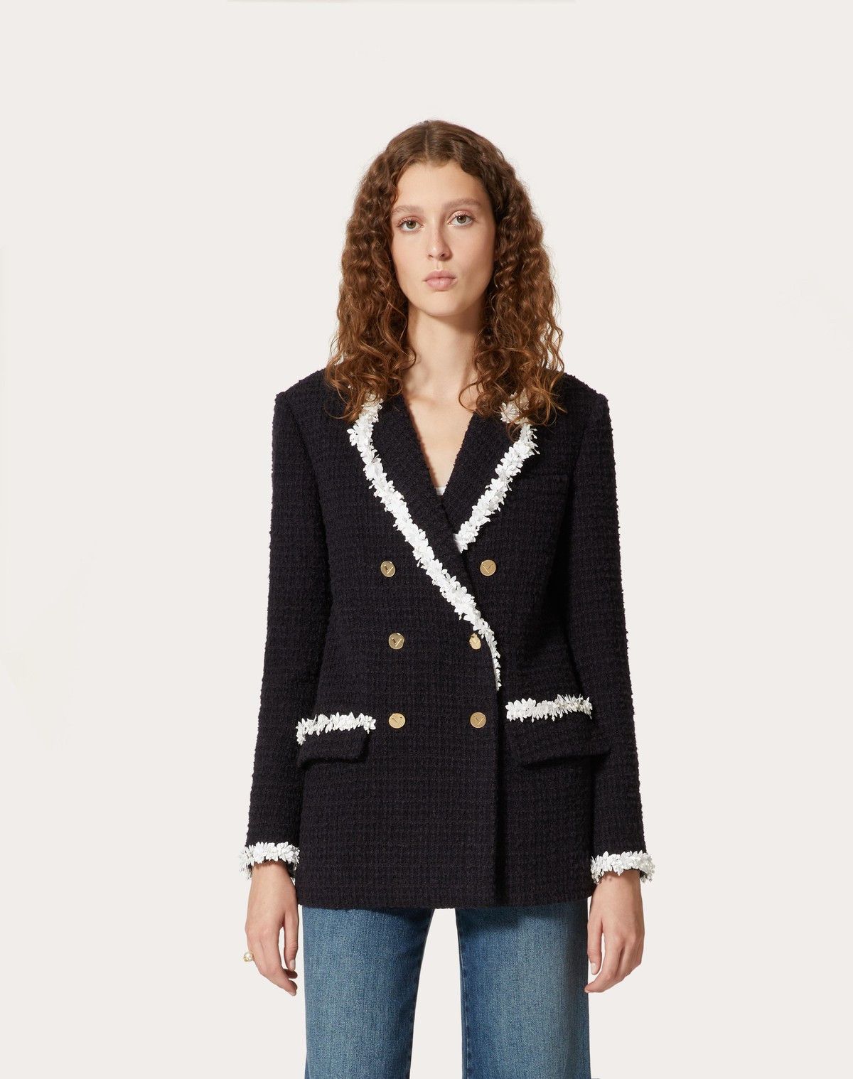 Valentino o1s1wg110525 Embroidered Plain Tweed Blazer in Black Size XS / US 0-2 / IT 36-38 - 4 Thumbnail