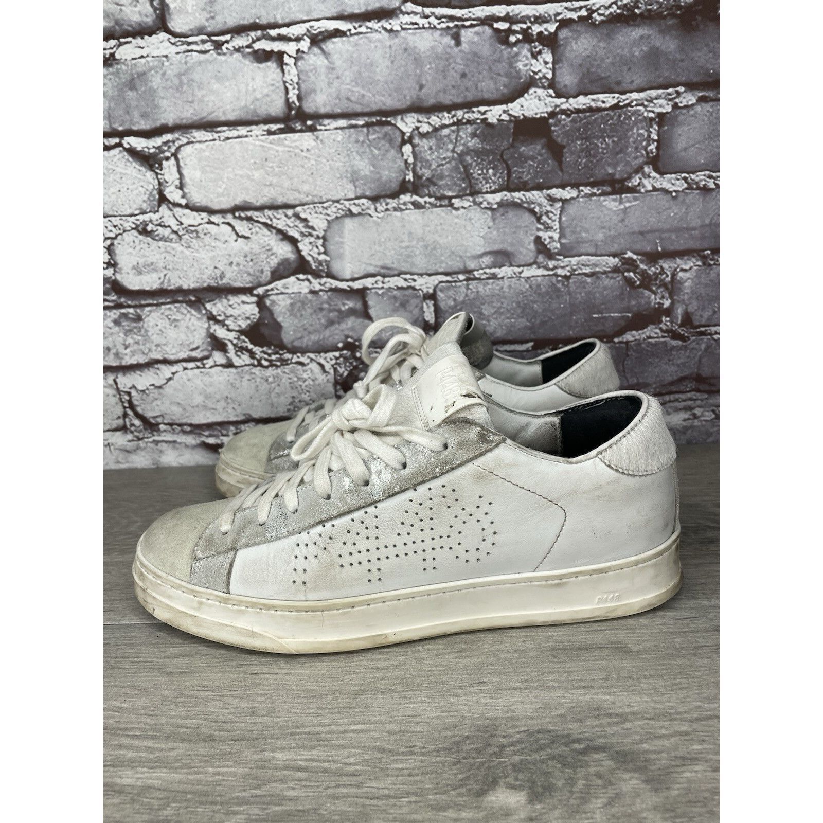 P448 P448 White Leather Gray Suede Silver Glitter Low Top Sneaker Size US 9.5 / IT 39.5 - 1 Thumbnail