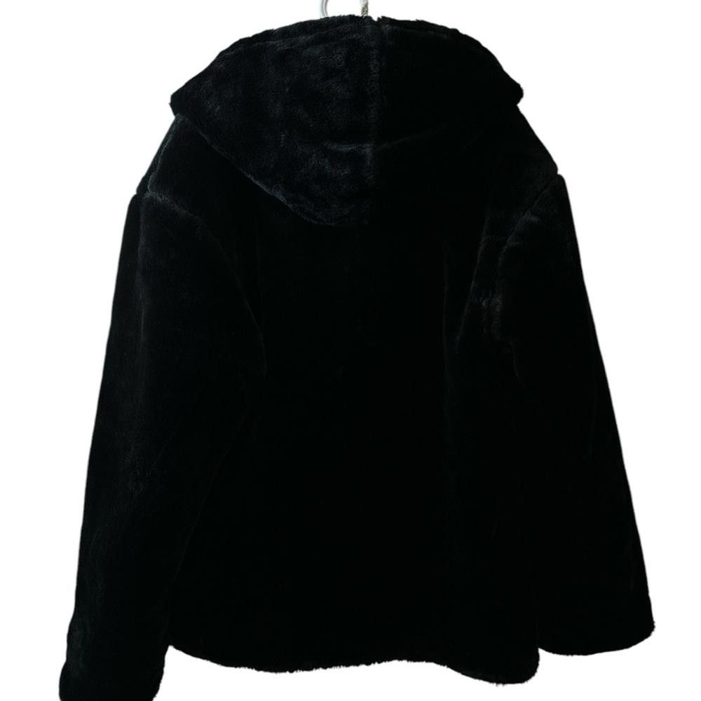 Designer Black reversible (leather-Faux Fur ) Hooded Jacket Size US L / EU 52-54 / 3 - 4 Thumbnail