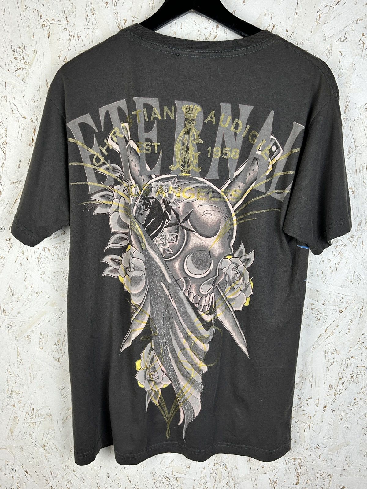 Christian Audigier 00s Vintage Christian Audigier Ed Hardy Skull Rhinestone Tee Size US M / EU 48-50 / 2 - 6 Thumbnail
