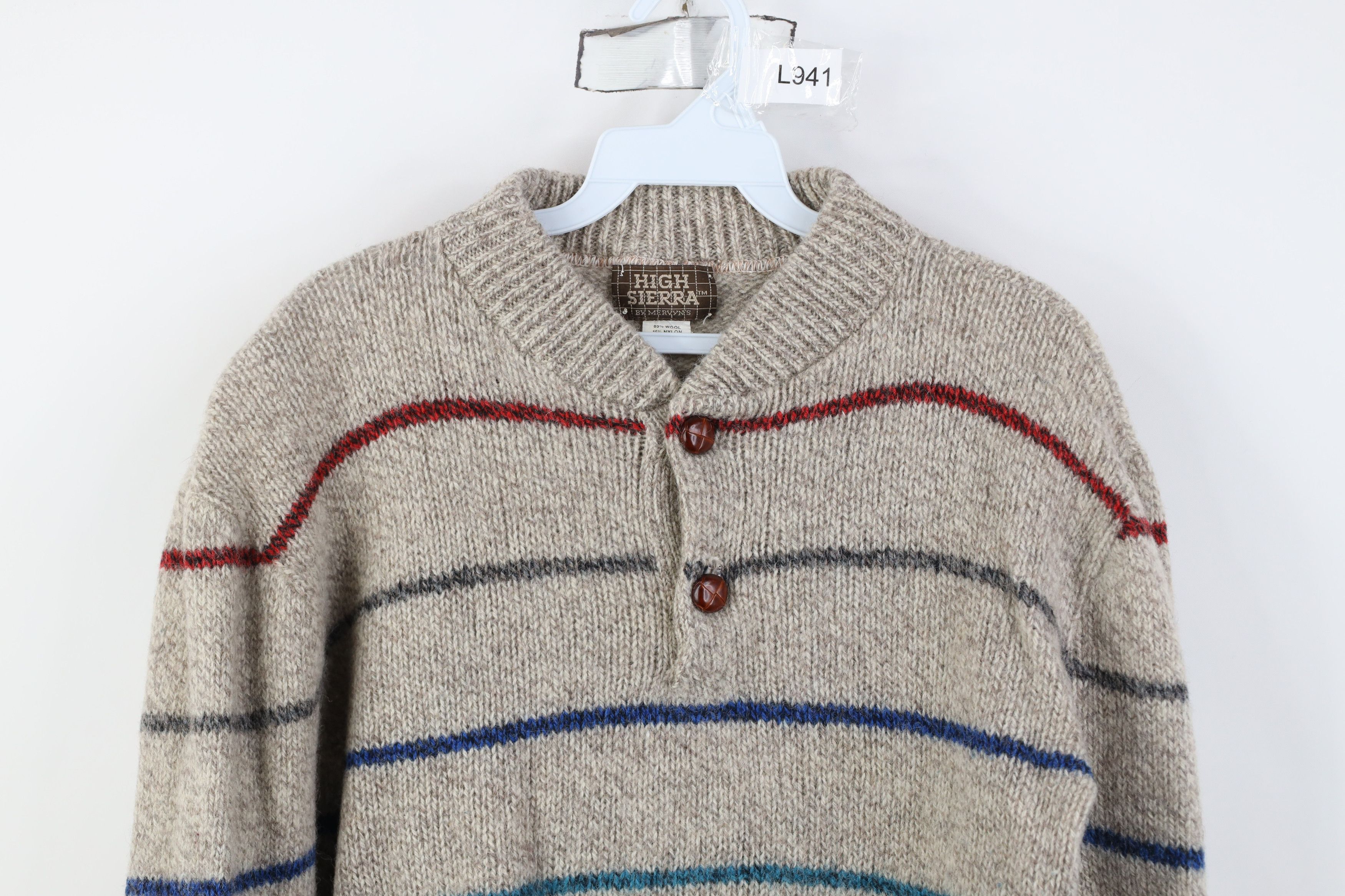 Vintage Vintage 70s Streetwear Blend Knit Striped Henley Sweater USA Size L / US 10 / IT 46 - 2 Thumbnail