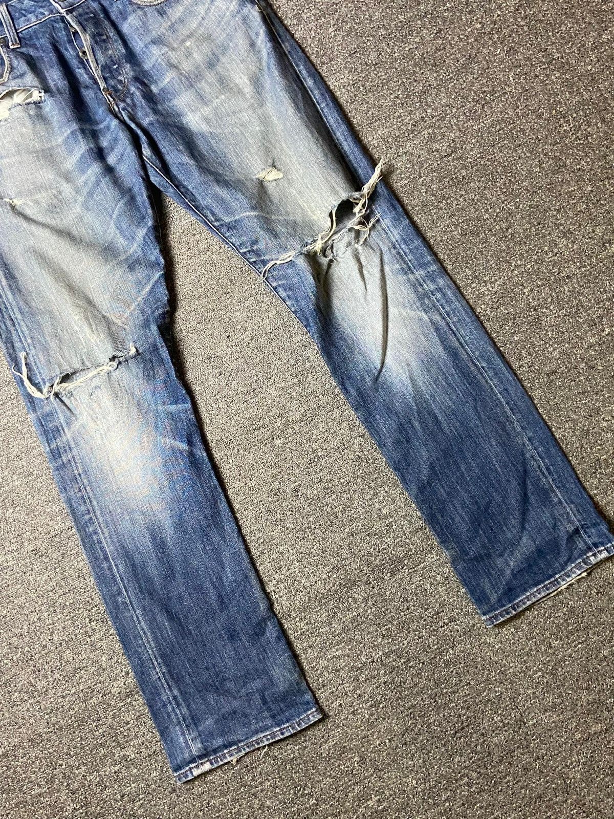 Japanese Brand × Jean × Vintage G-Raw x ATTAC Straight Cut Ripped Denim Jeans (128) Size US 33 - 9 Thumbnail