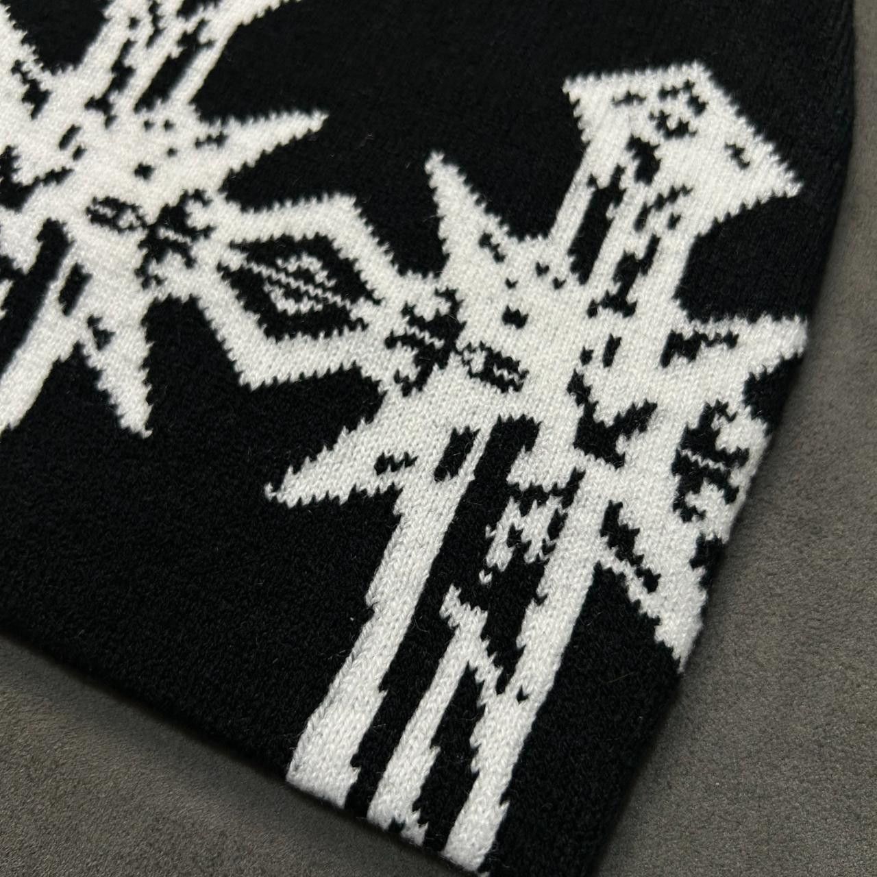 Japanese Brand Double Crosses Graphic No Cuff Knit Cap Beanie Black Hat OS Size ONE SIZE - 3 Thumbnail