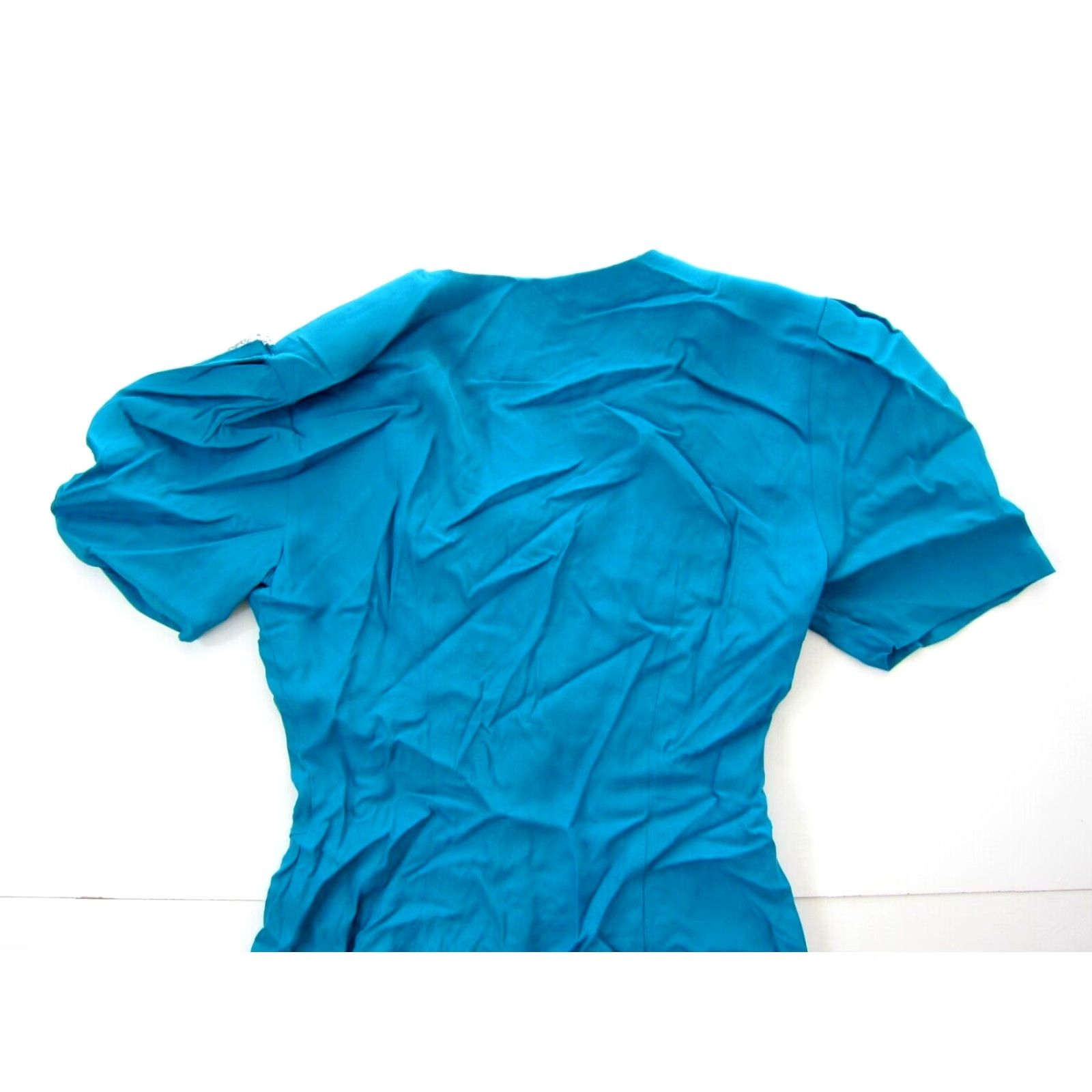 Vintage Vtg Wonder Rayon Blue Lace Collar Short Sleeve Button Down Secretary Dress 7/M Size 32" / US 10 / IT 46 - 5 Thumbnail